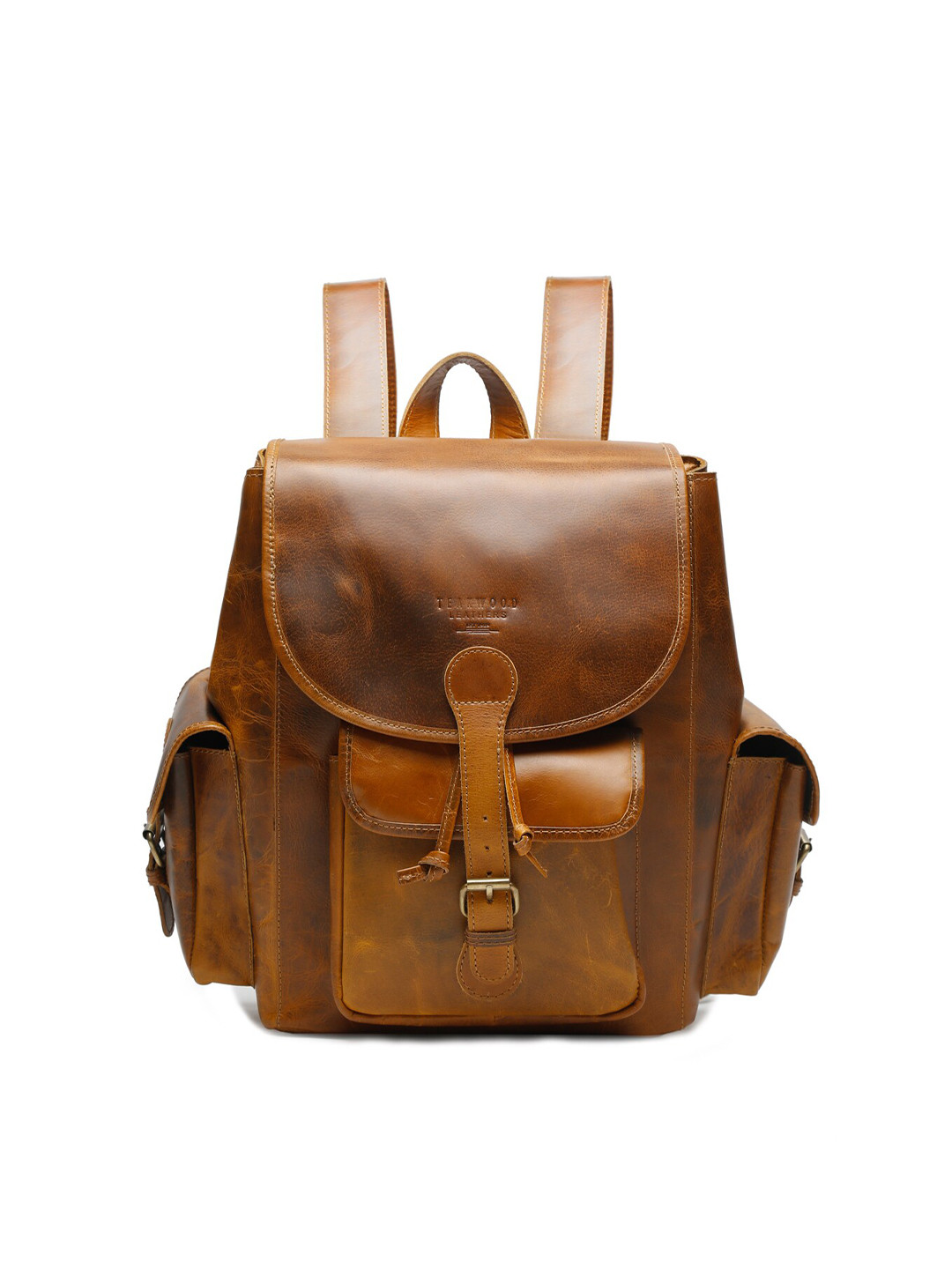 Teakwood Leathers Unisex Tan Solid Leather Backpack