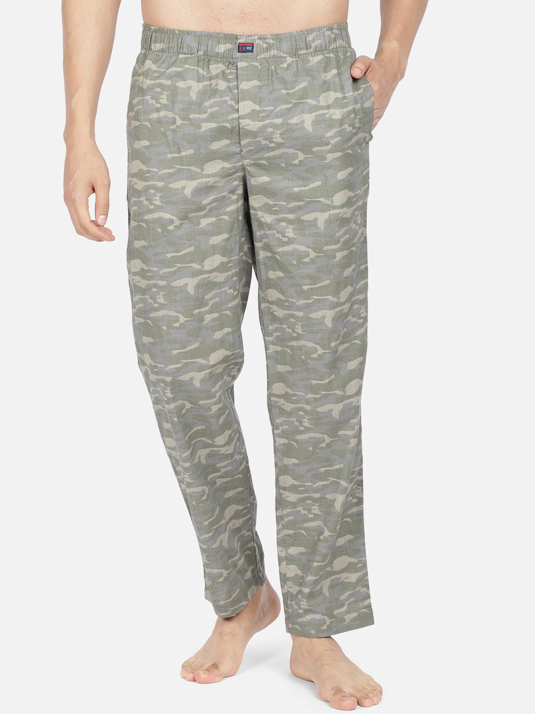 IVOC Men Grey & Beige Printed Slim-Fit Pure Cotton Lounge Pants