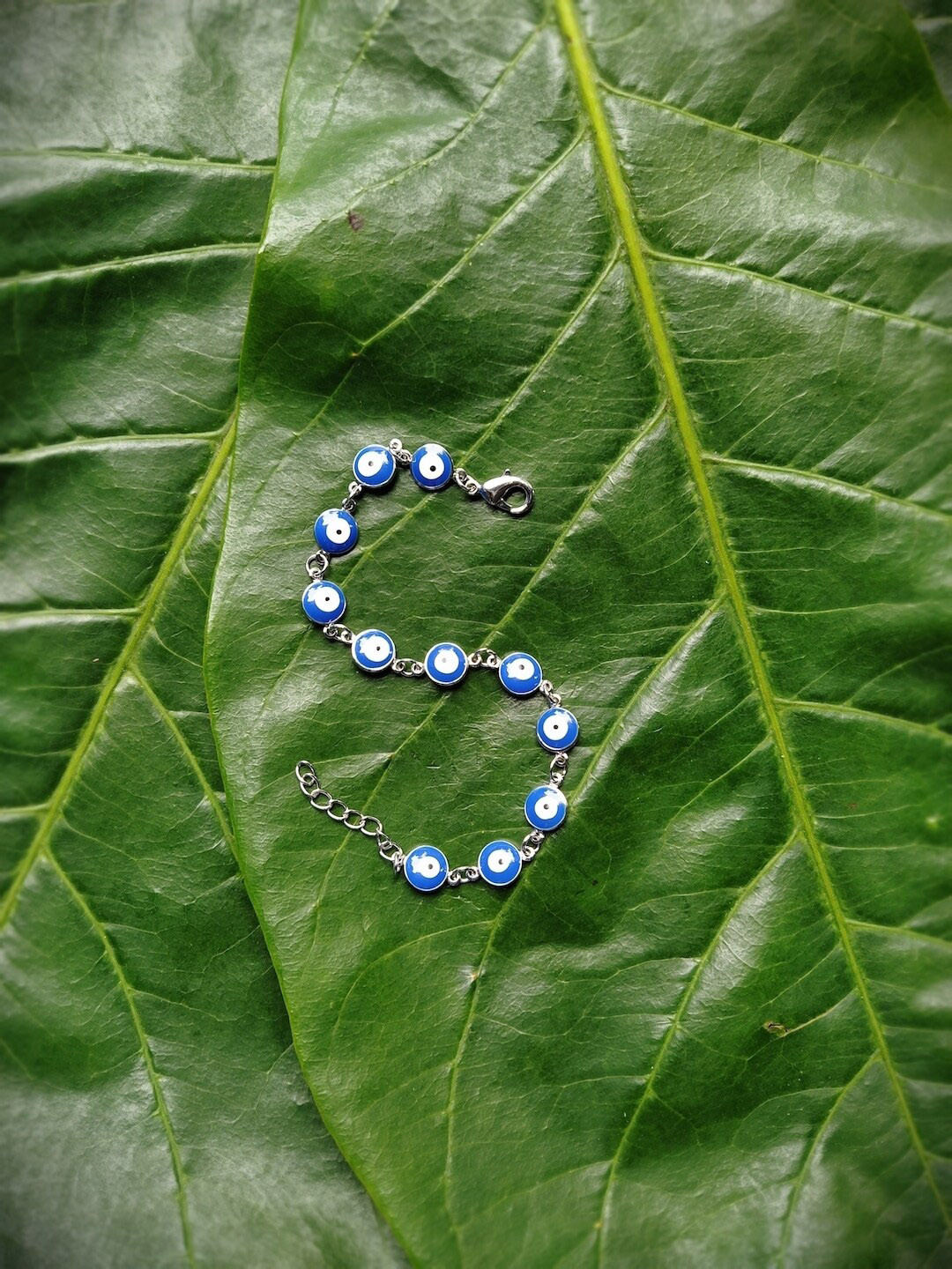 Digital Dress Room Men Silver-Plated Blue & White Evil Eye Adjustable Wraparound Rakhi