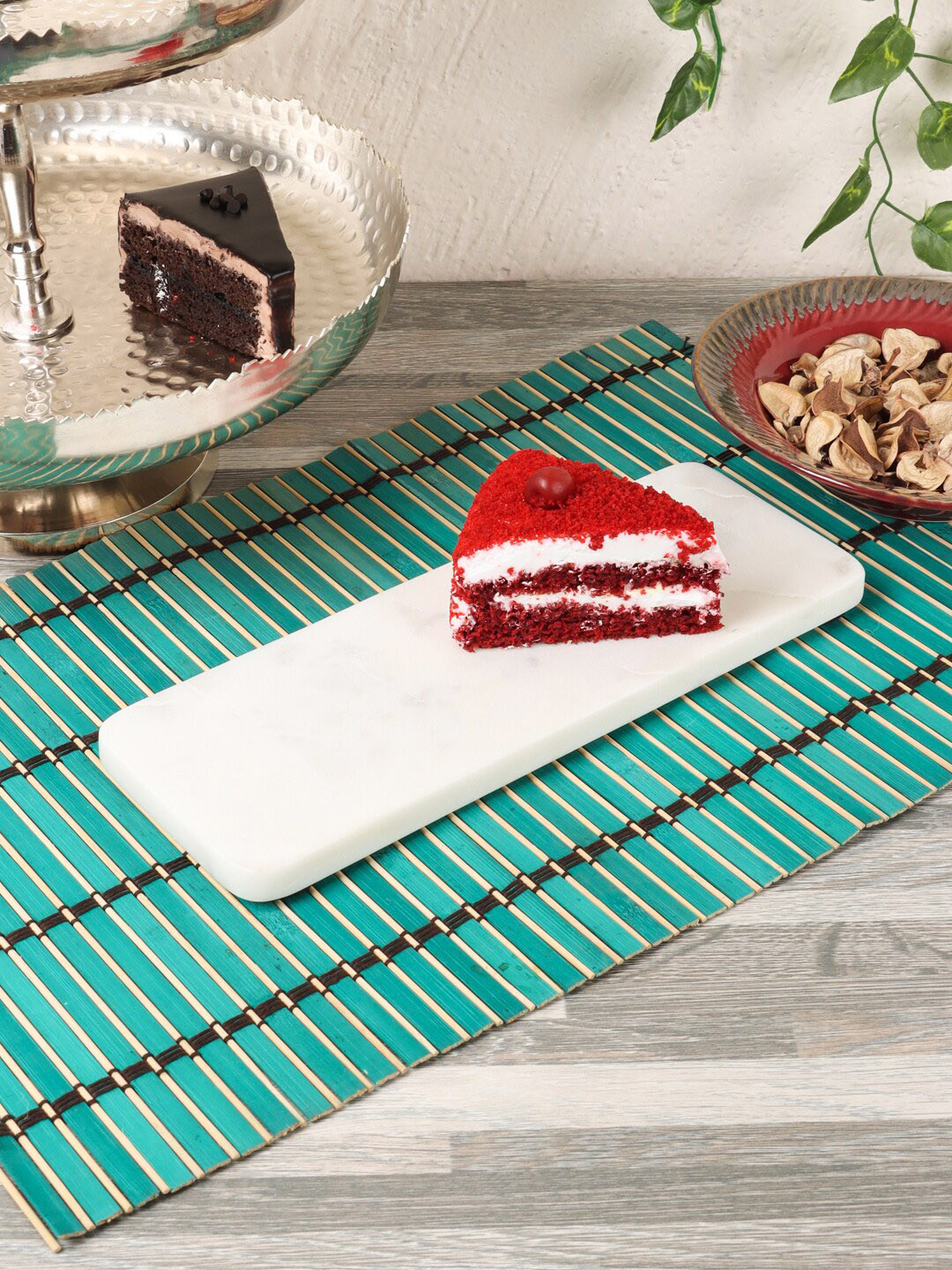 NikkisPride White Solid Marble Rectangular Serving Tray