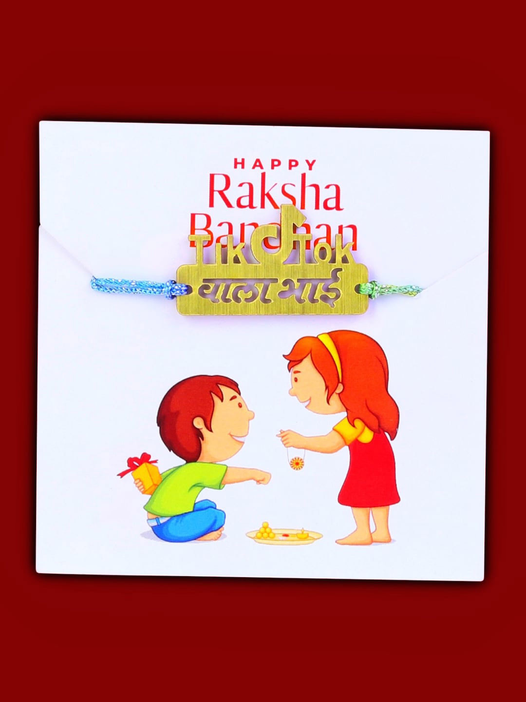 Digital Dress Room Men Gold-Toned & Blue Fancy Funky Social Media Slogan TIK TOk Wala Bhai Pendant Thread Rakhi