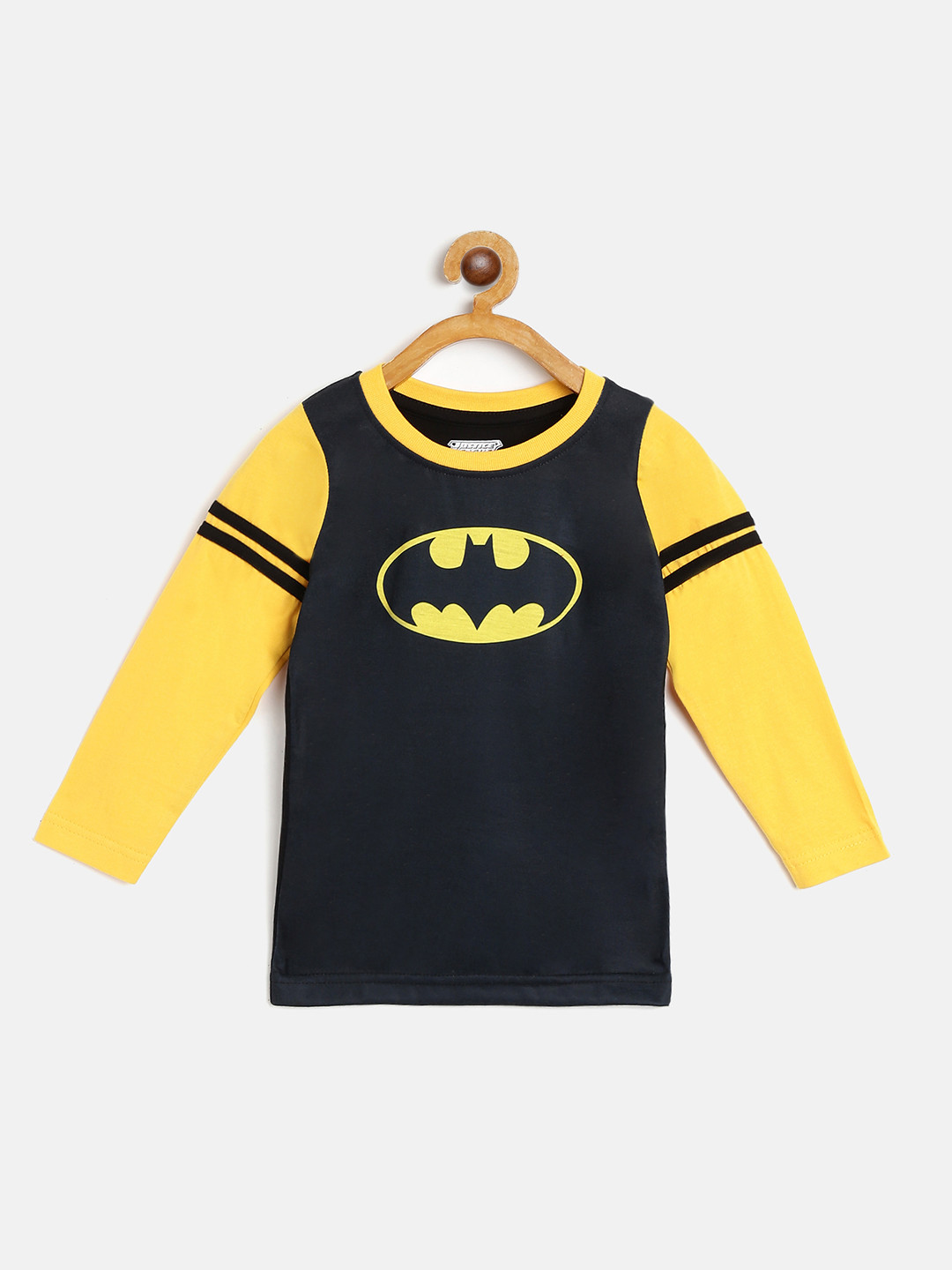 GAME BEGINS Boys Black  Yellow Pure Cotton Batman Printed Pure Cotton T-shirt with Mask