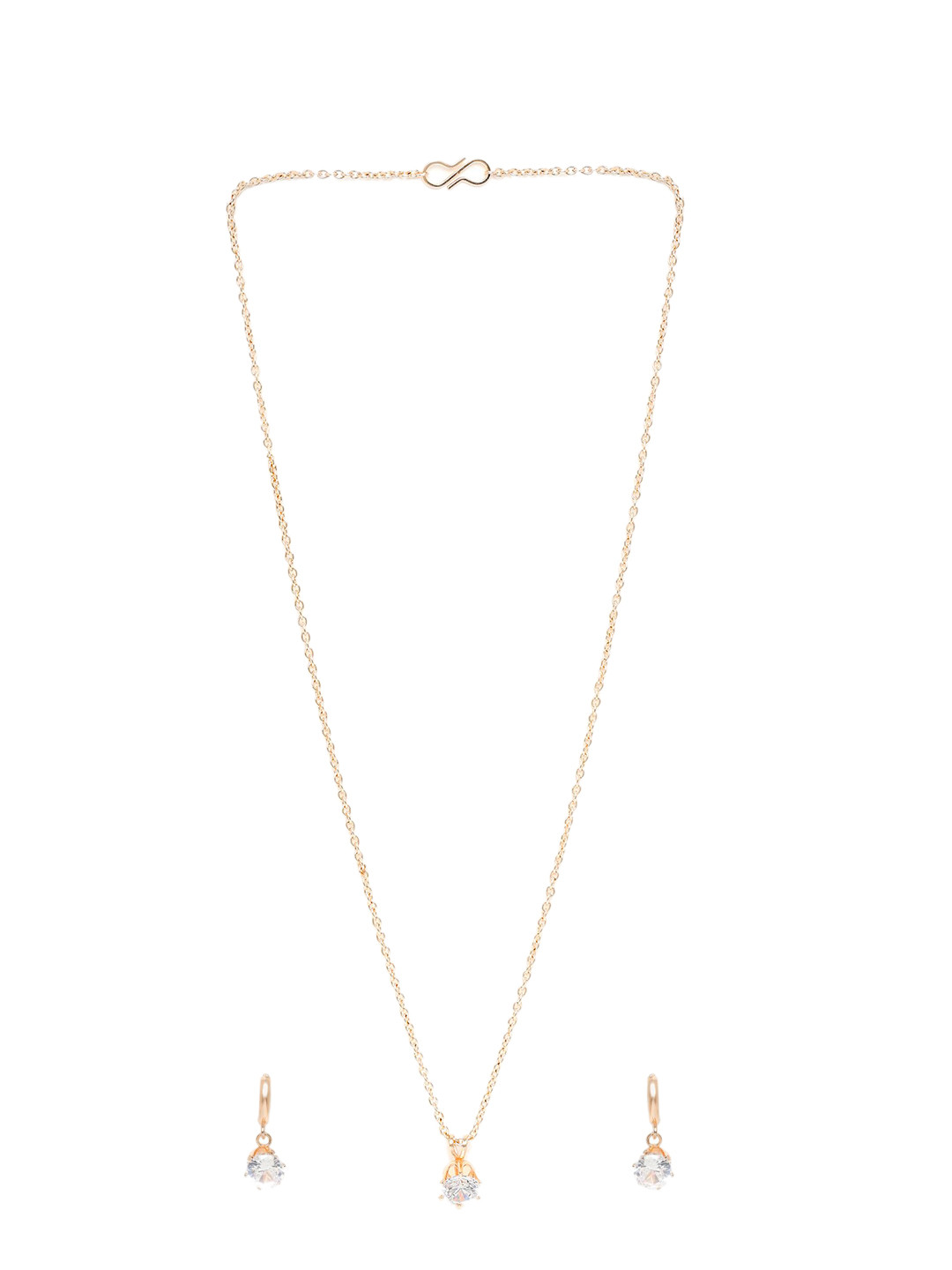 Mahi Rose Gold-Plated White Solitaire Crystal-Studded Jewellery Set