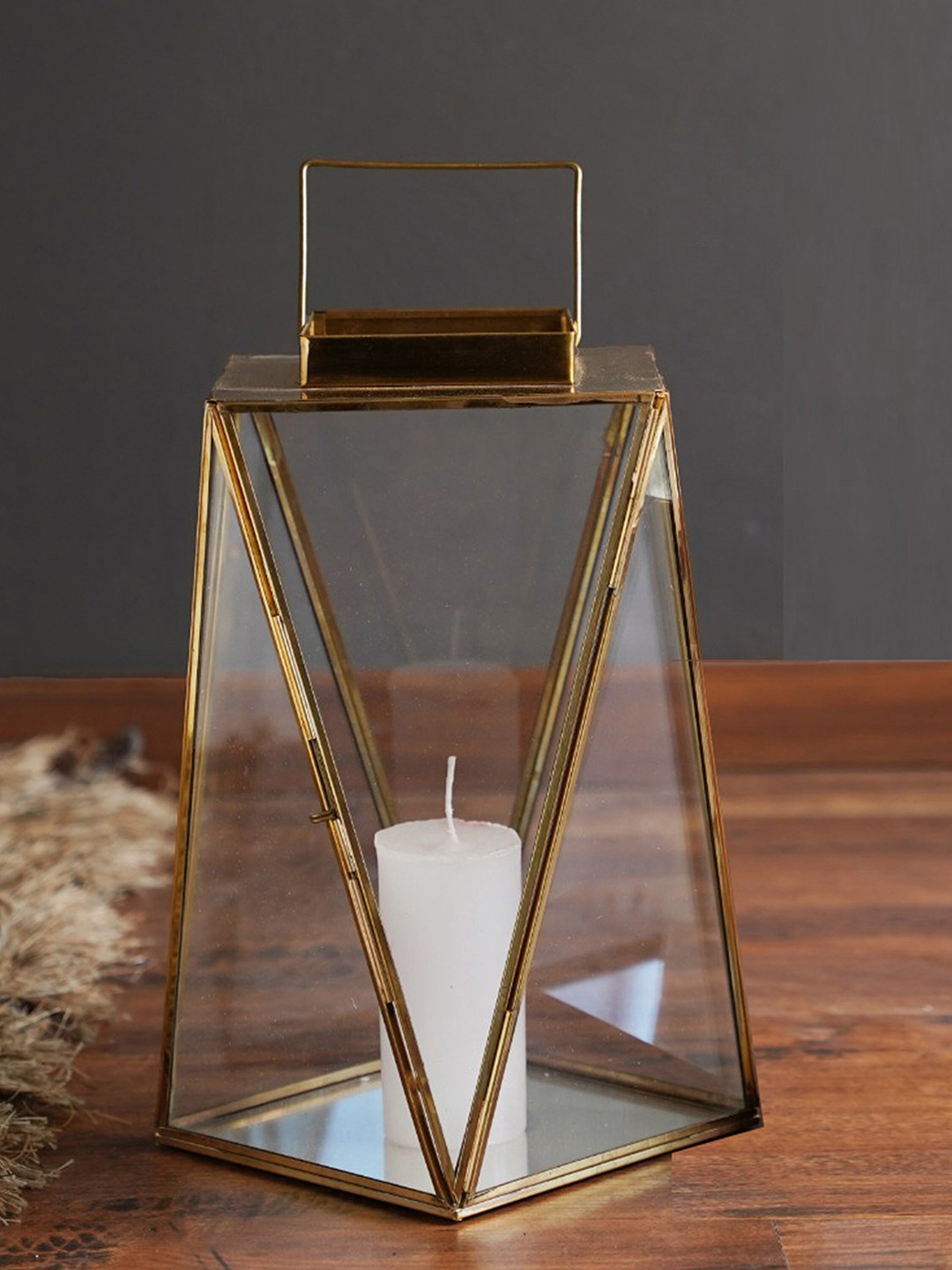 Folkstorys Gold-Toned & Transparent Brass Lattice Lantern