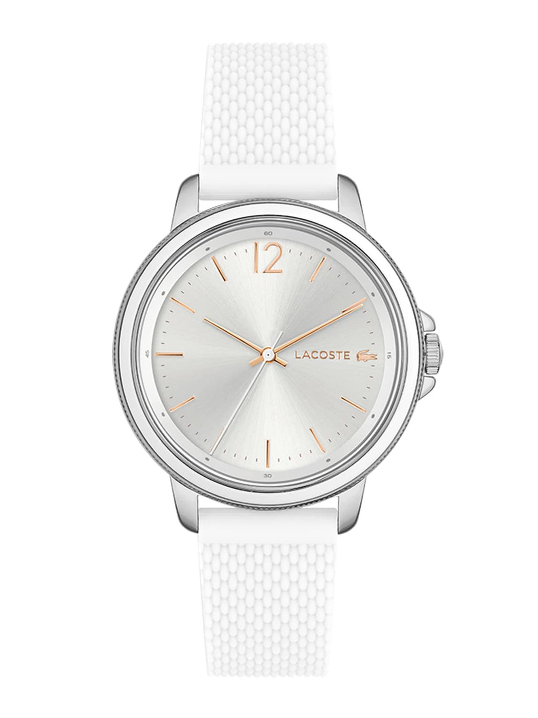 Lacoste Women Silver-Toned Brass Dial & White Straps Analogue Watch 2001197