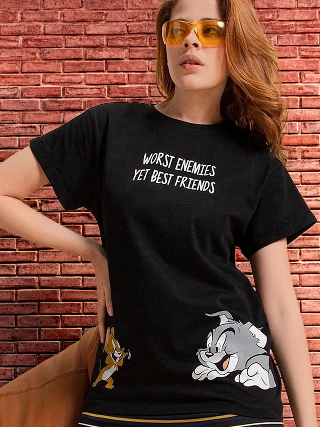 Bewakoof Women Worst Enemies Boyfriend Relaxed Fit T-shirt