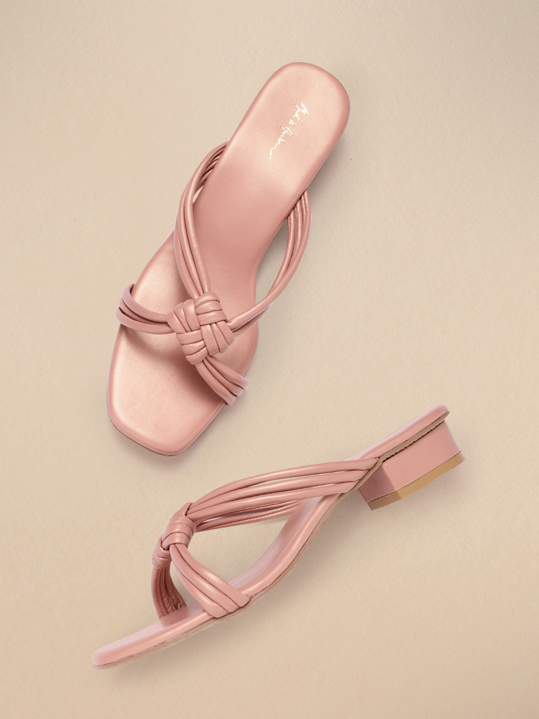 Mast & Harbour Women Pink Sheen Effect Strappy Knot Open Toe Flats