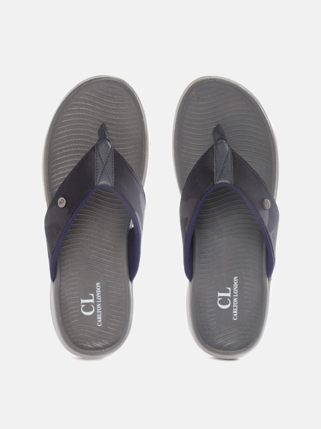 Carlton London Men Navy Blue Camouflage Self Design Comfort Sandals