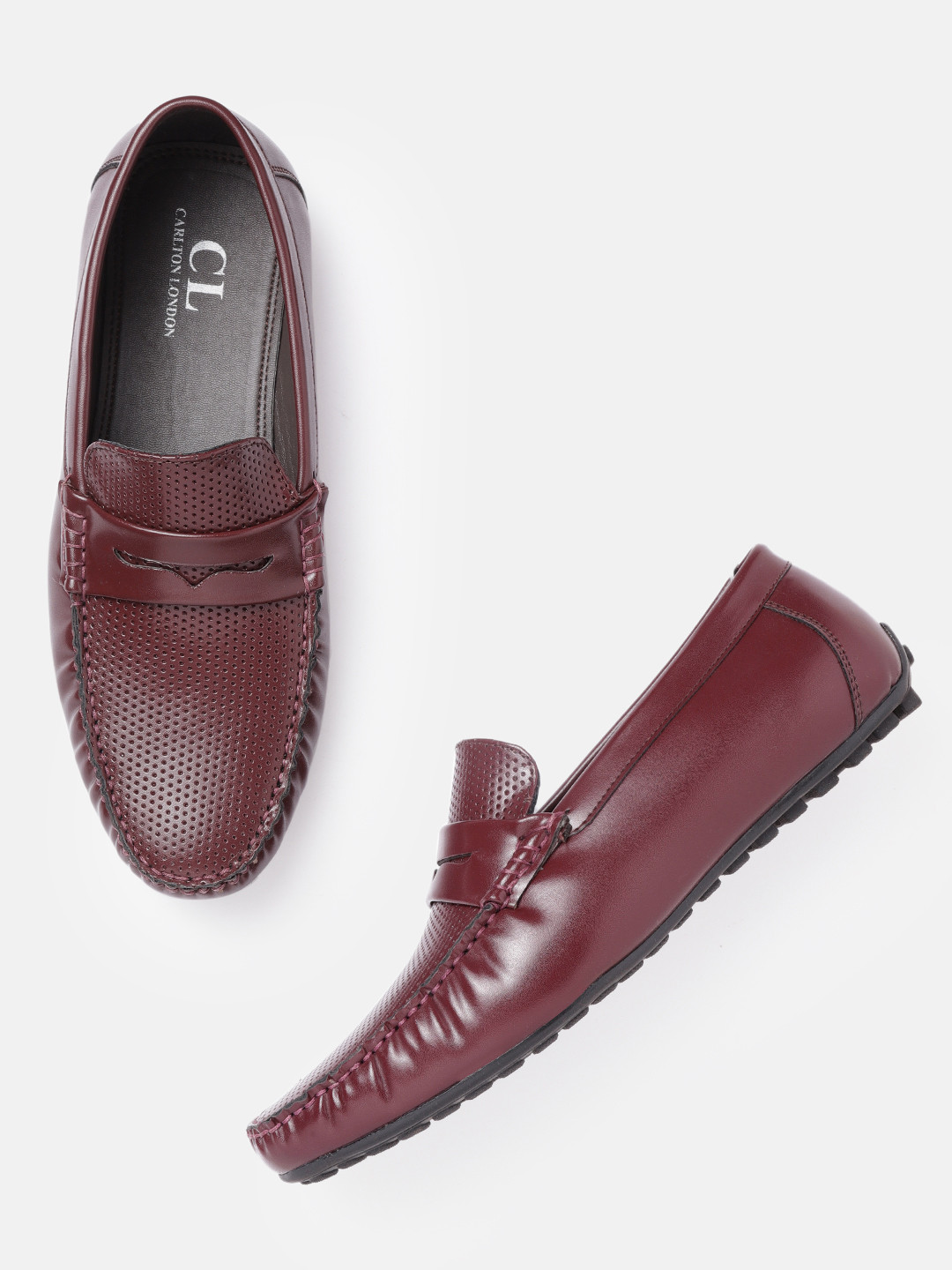 Carlton London Men Burgundy Perforated Driving Shoes