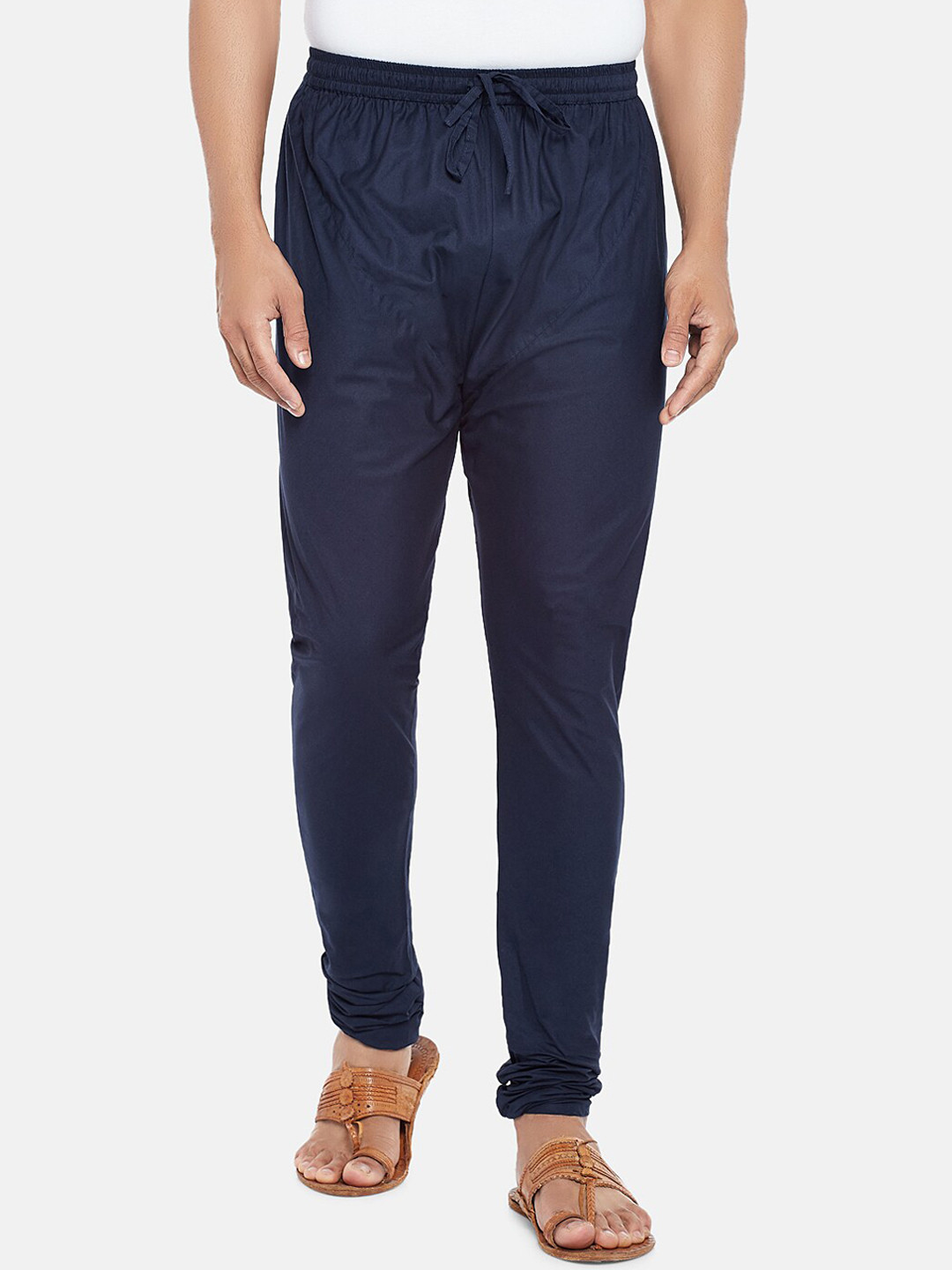 indus route by Pantaloons Men Blue Solid Pure Cotton Churidar
