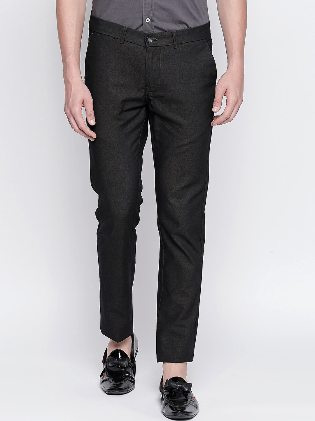 Basics Men Charcoal Tapered Fit Parallel Trousers