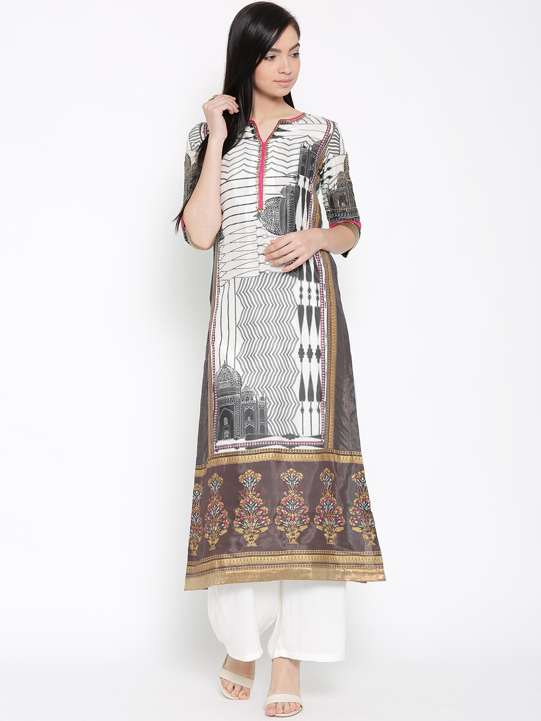 Wishful by W Women White Printed Straight Kurta