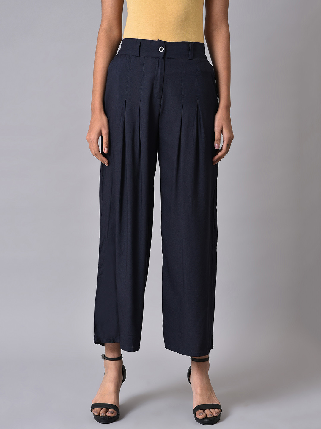 W Women Navy Palazzo Trousers