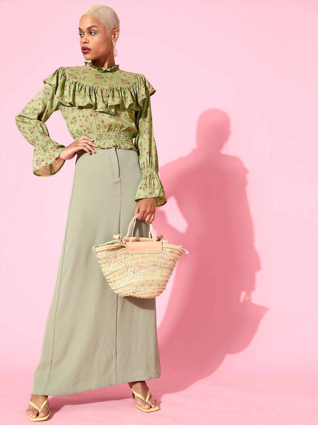 plusS Women Lovely Olive Floral Top
