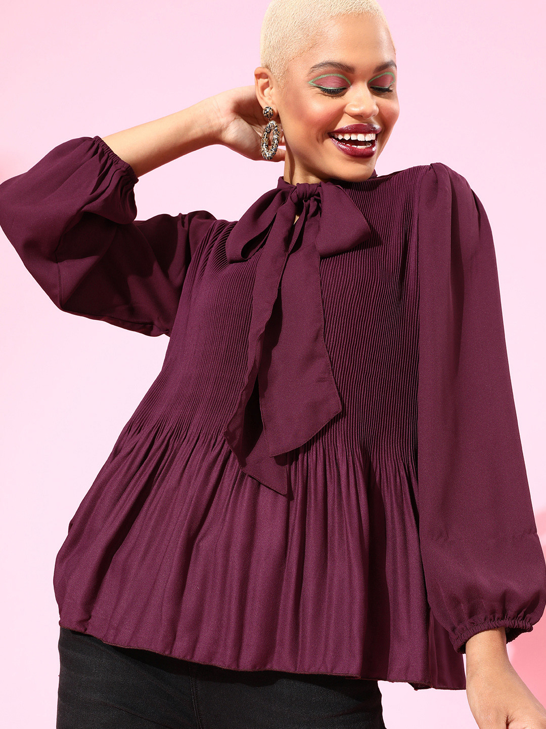 plusS Women Deep Burgundy Sleek Top