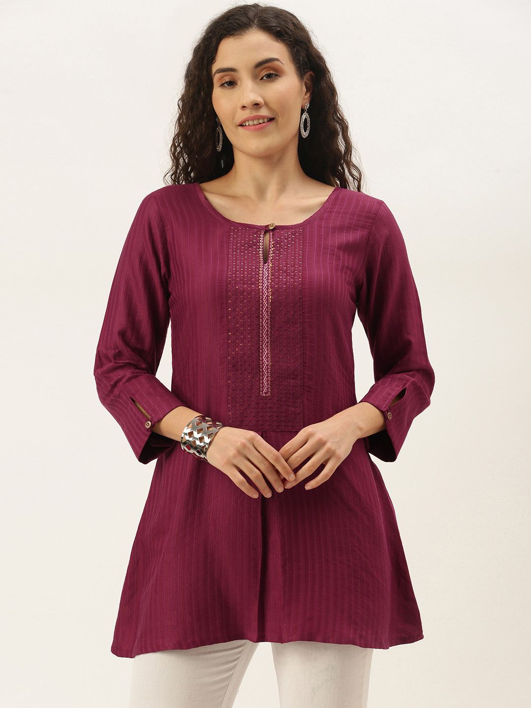 SheWill Magenta Chiffon Blouson Longline Top