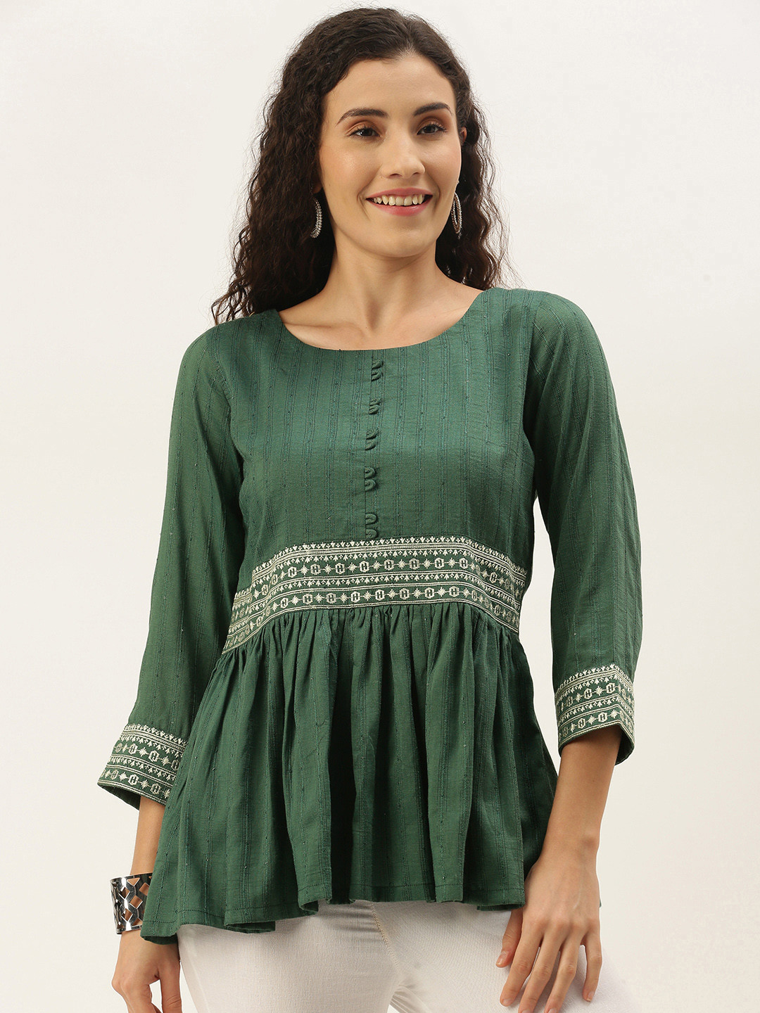 SheWill Green Chiffon Blouson Longline Top