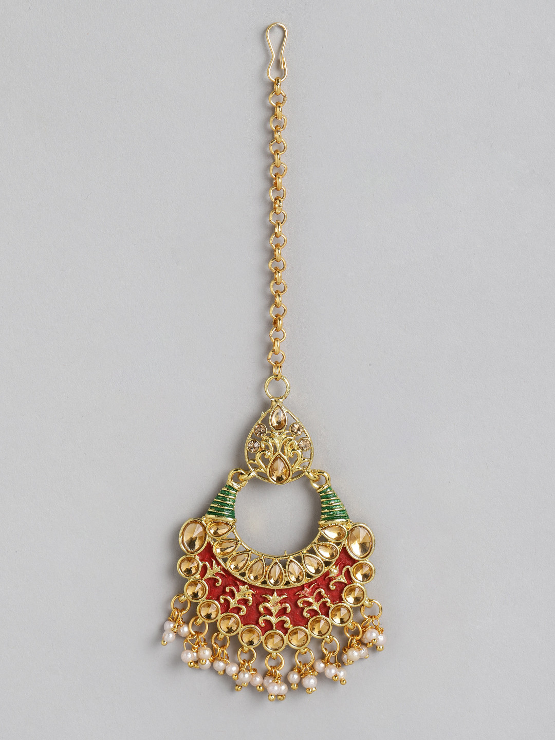 Kord Store Gold-Plated LCD Stone Chand Shape Maangtikka