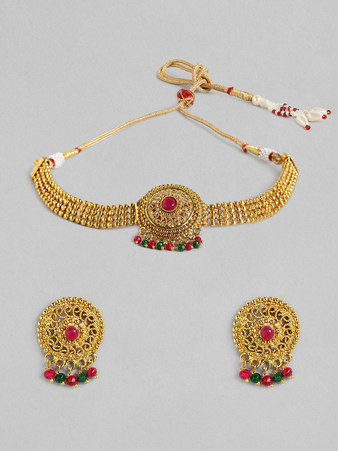 Kord Store Gold-Plated Round Shape Long Haram Necklace Set