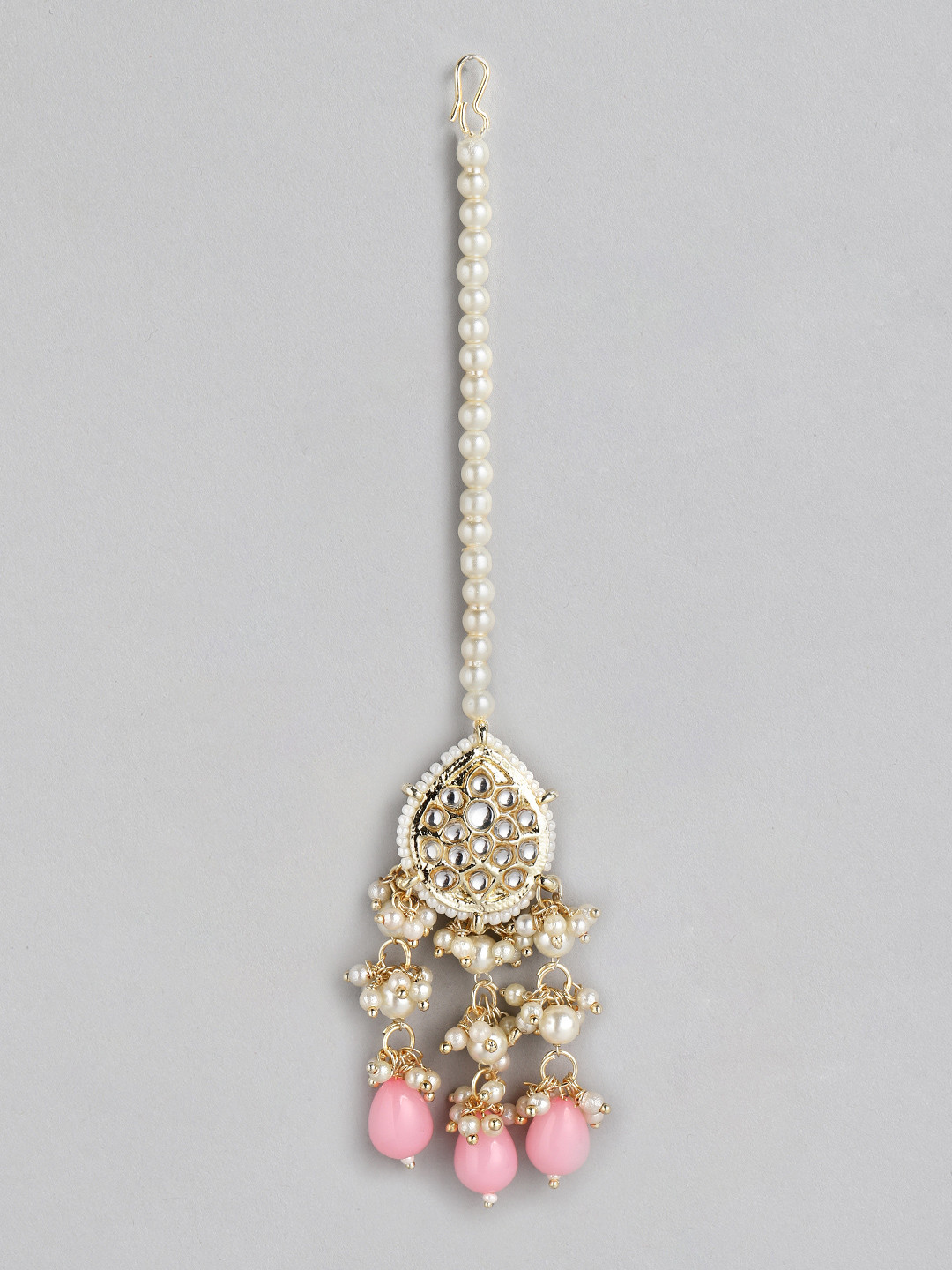 Kord Store Gold-Plated & White Pear Shape Maangtikka