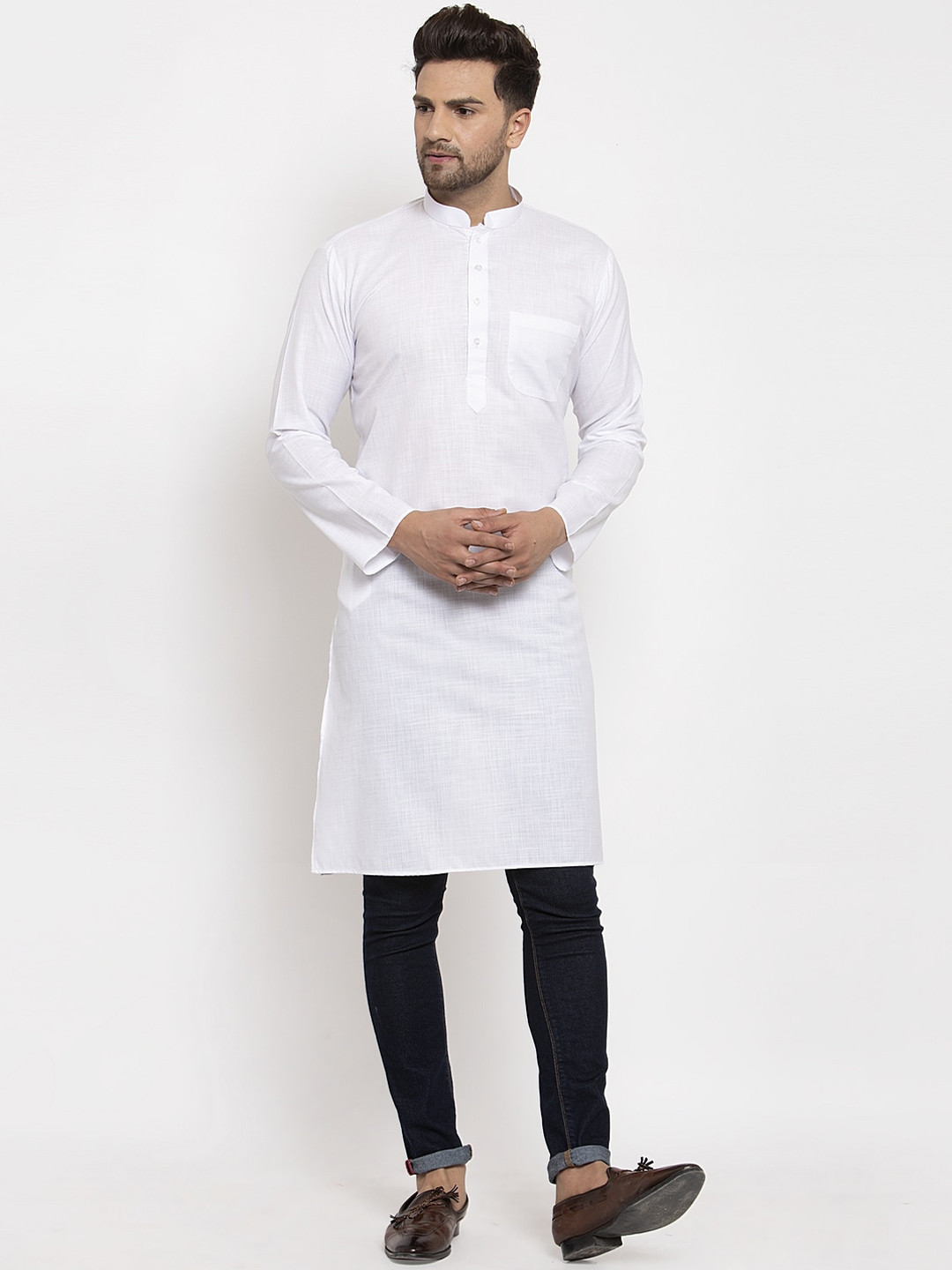 KRAFT INDIA Men White Thread Work Kurta