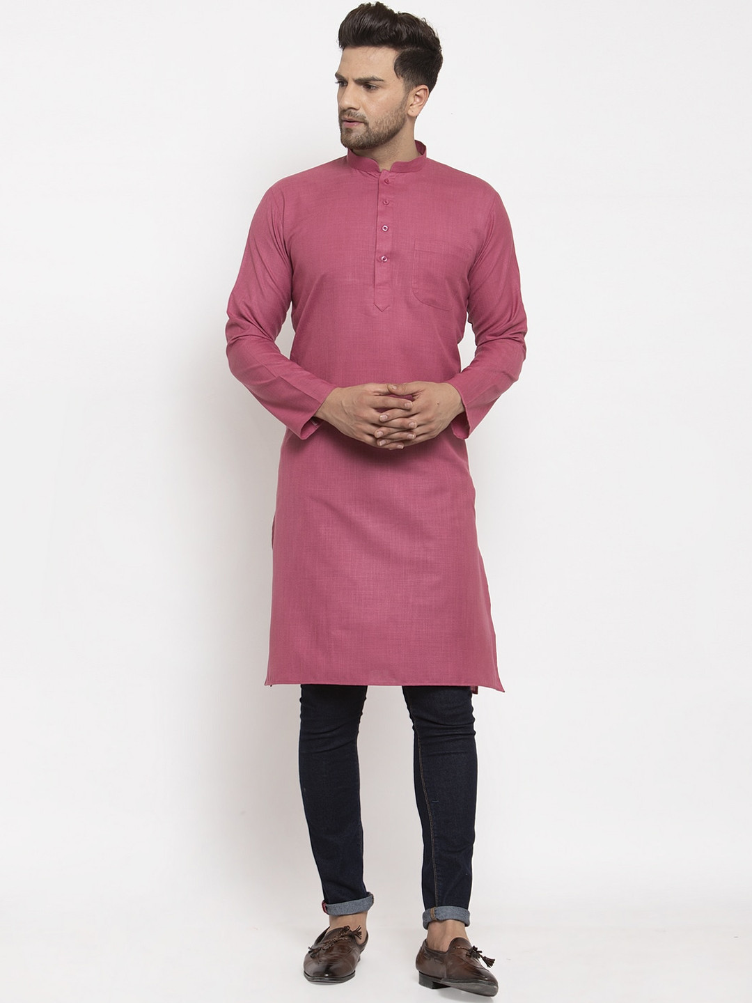KRAFT INDIA Men Coral Solid Straight Kurta