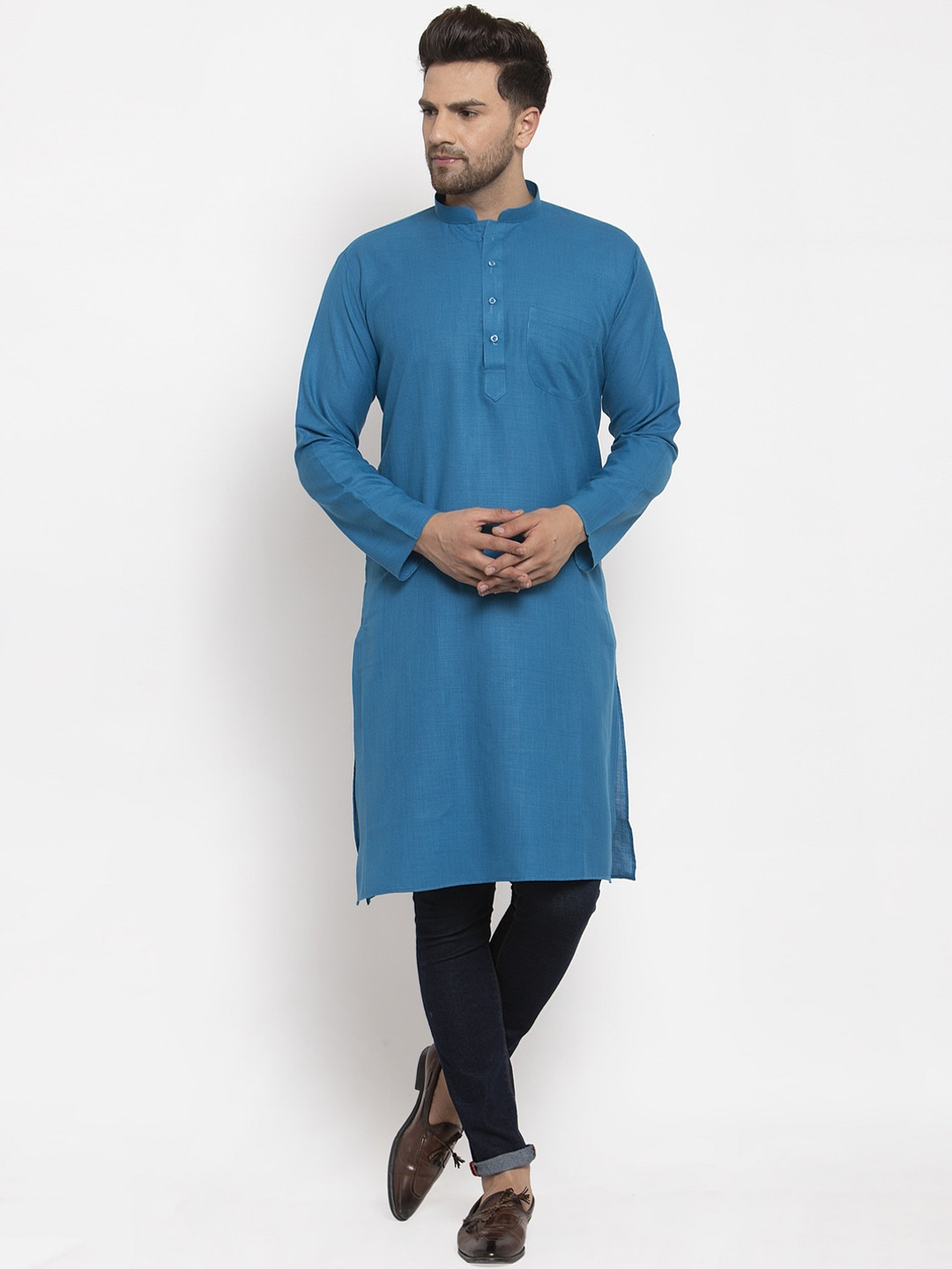 KRAFT INDIA Men Blue Thread Work Kurta