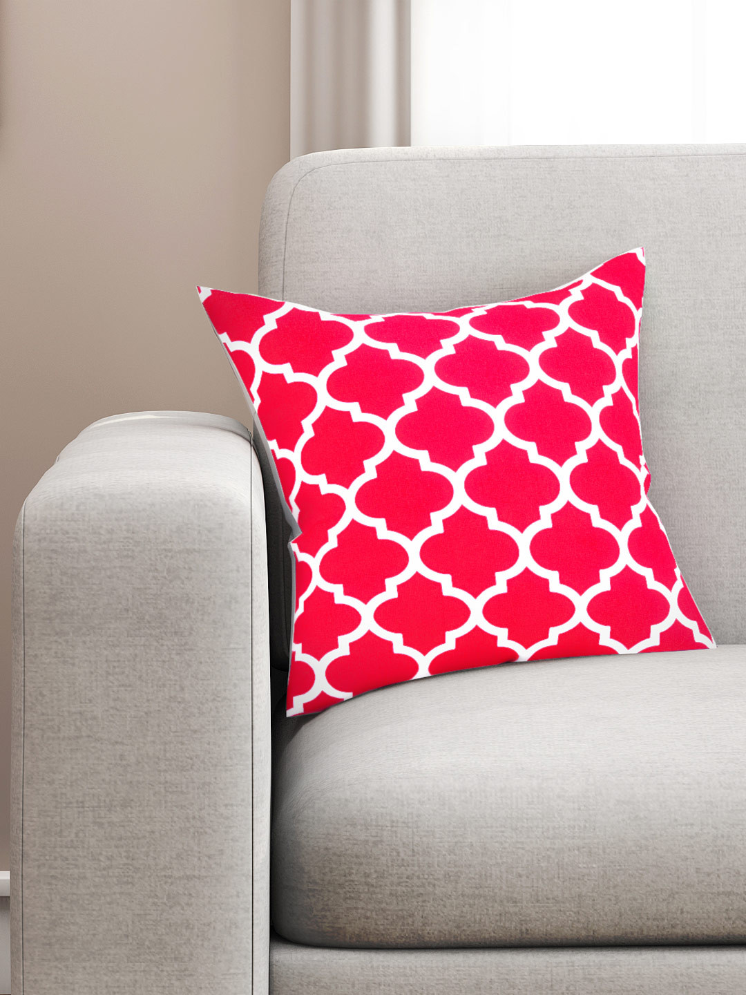 SEJ by Nisha Gupta Geometric Pink Geometric Cotton HD Digital Cushion Cover -16x16In