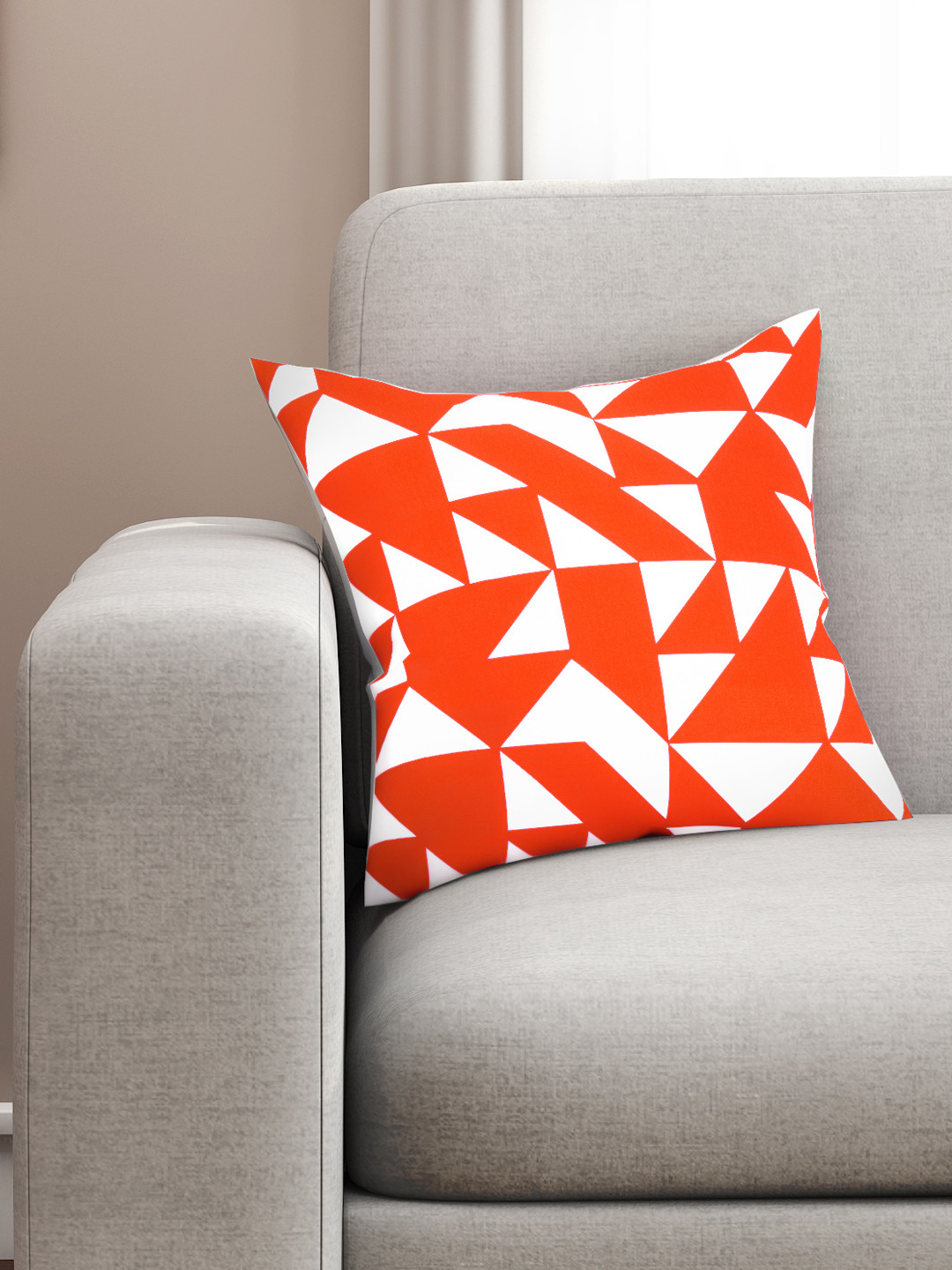 SEJ by Nisha Gupta Orange Geometric Cotton HD Digital Square Cushion Cover -16x16In
