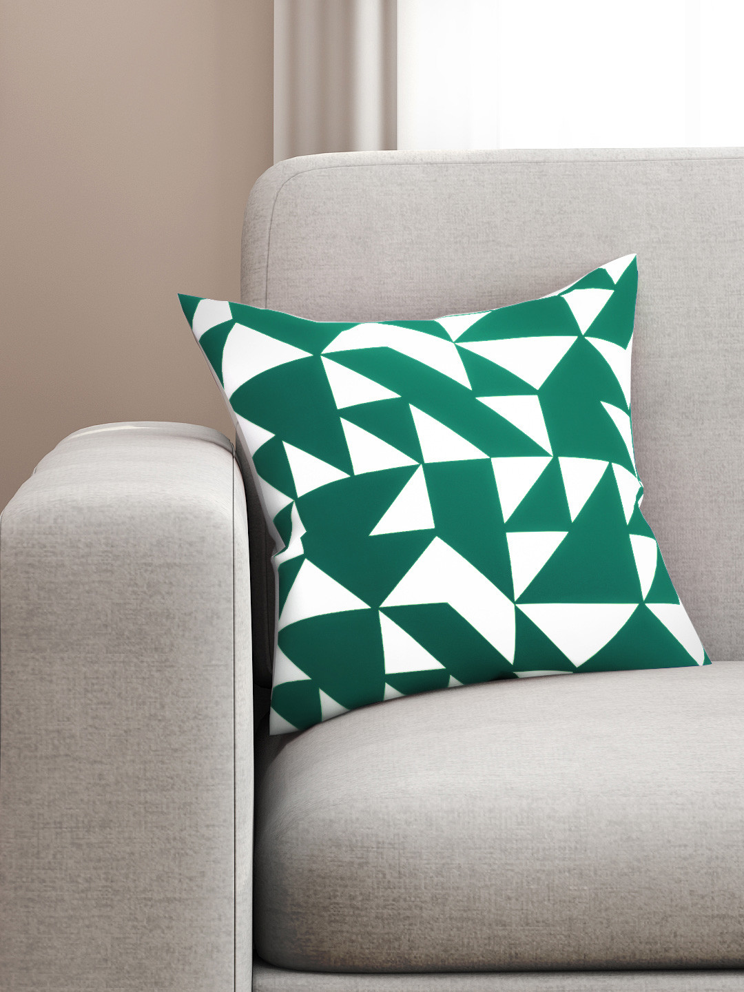 SEJ by Nisha Gupta Geometric Green Geometric Cotton HD Digital Cushion Cover -16x16In