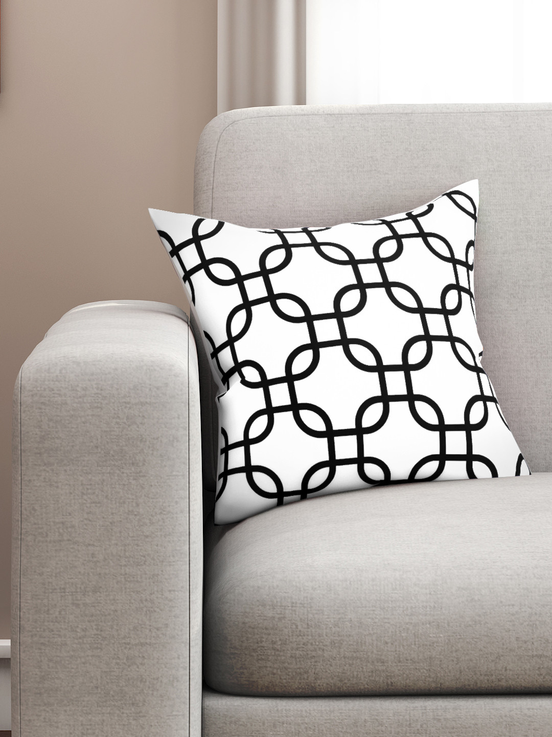 SEJ by Nisha Gupta Geometric White Geometric Cotton HD Digital Cushion Cover -16x16In