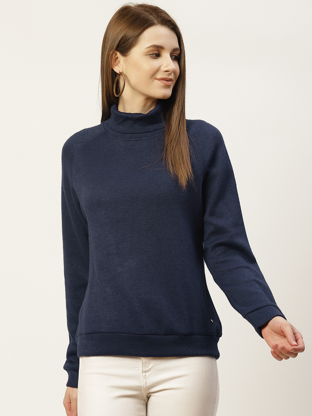 Monte Carlo Women Navy Blue Turtle Neck Pullover