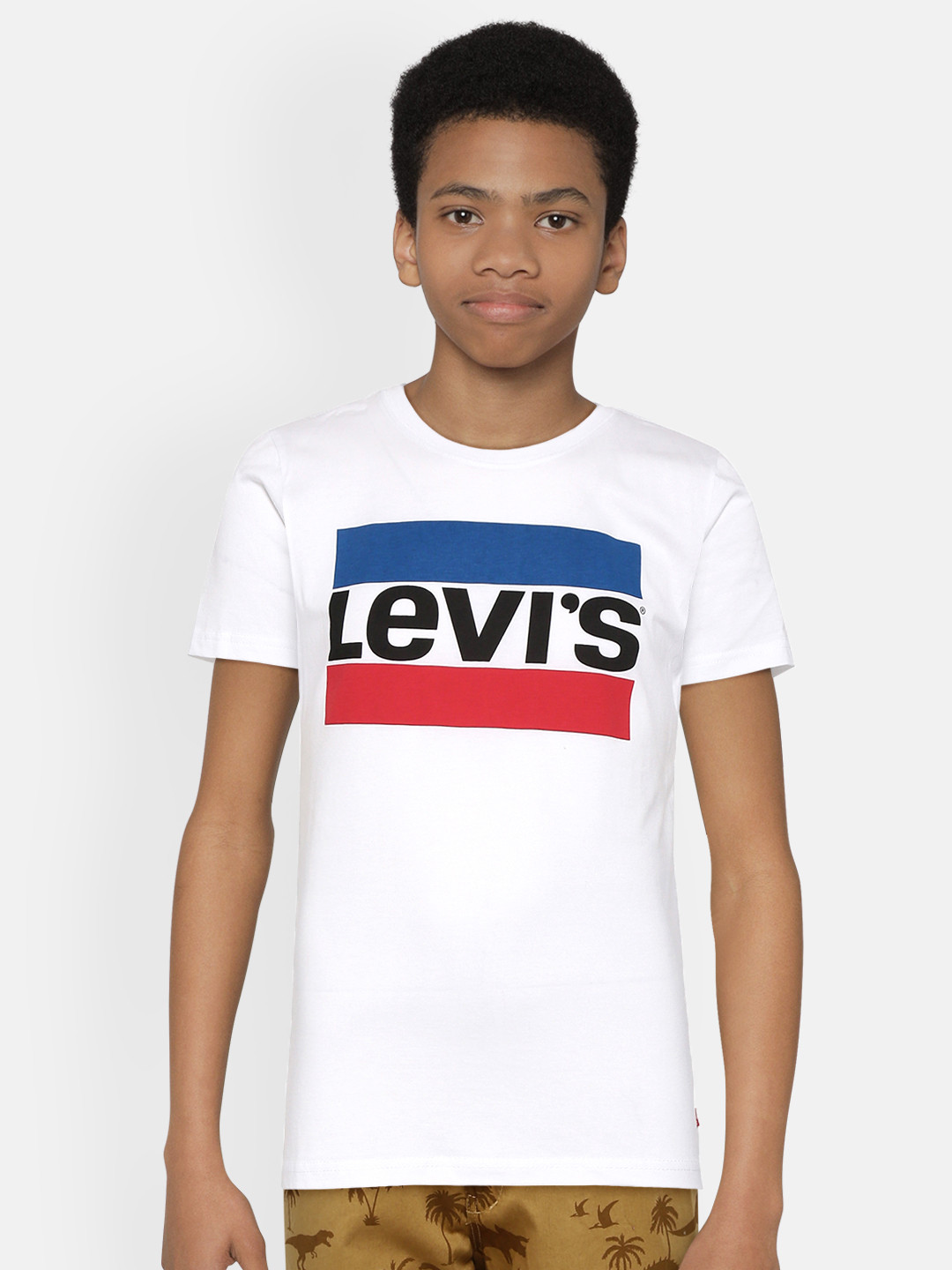Levis Boys White  Blue Brand Logo Printed Pure Cotton T-shirt