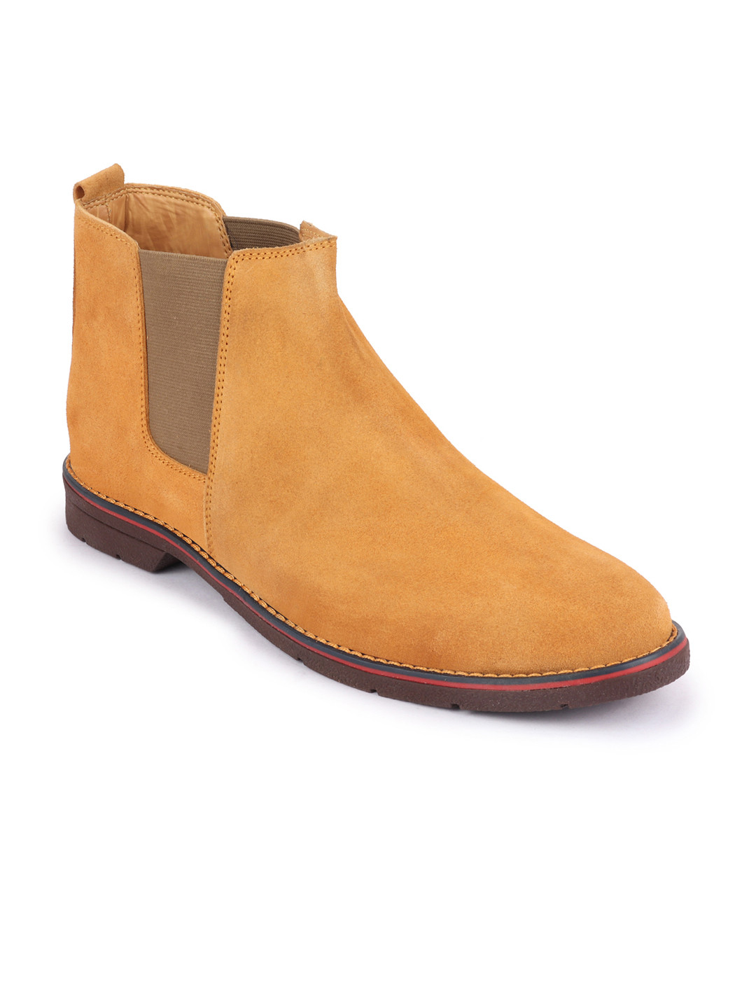 FAUSTO Men Tan Suede Flat Chelsea Boots