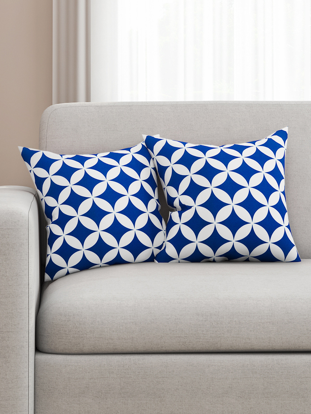 SEJ by Nisha Gupta Blue Geometric Cotton HD Digital 2 Piece Square Cushion Covers -16x16In