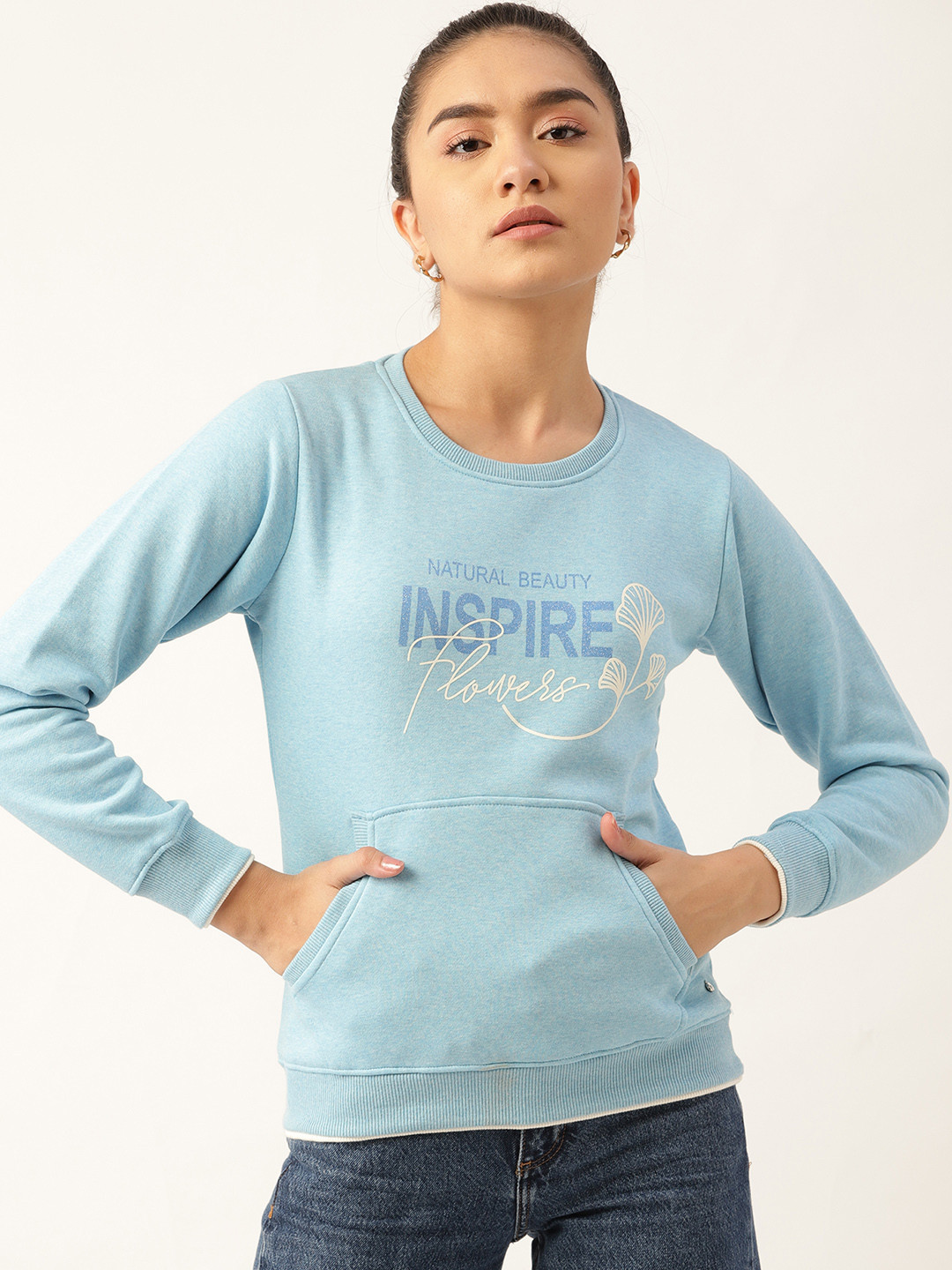 Monte Carlo Women Blue Printed Cotton Sweatshirt