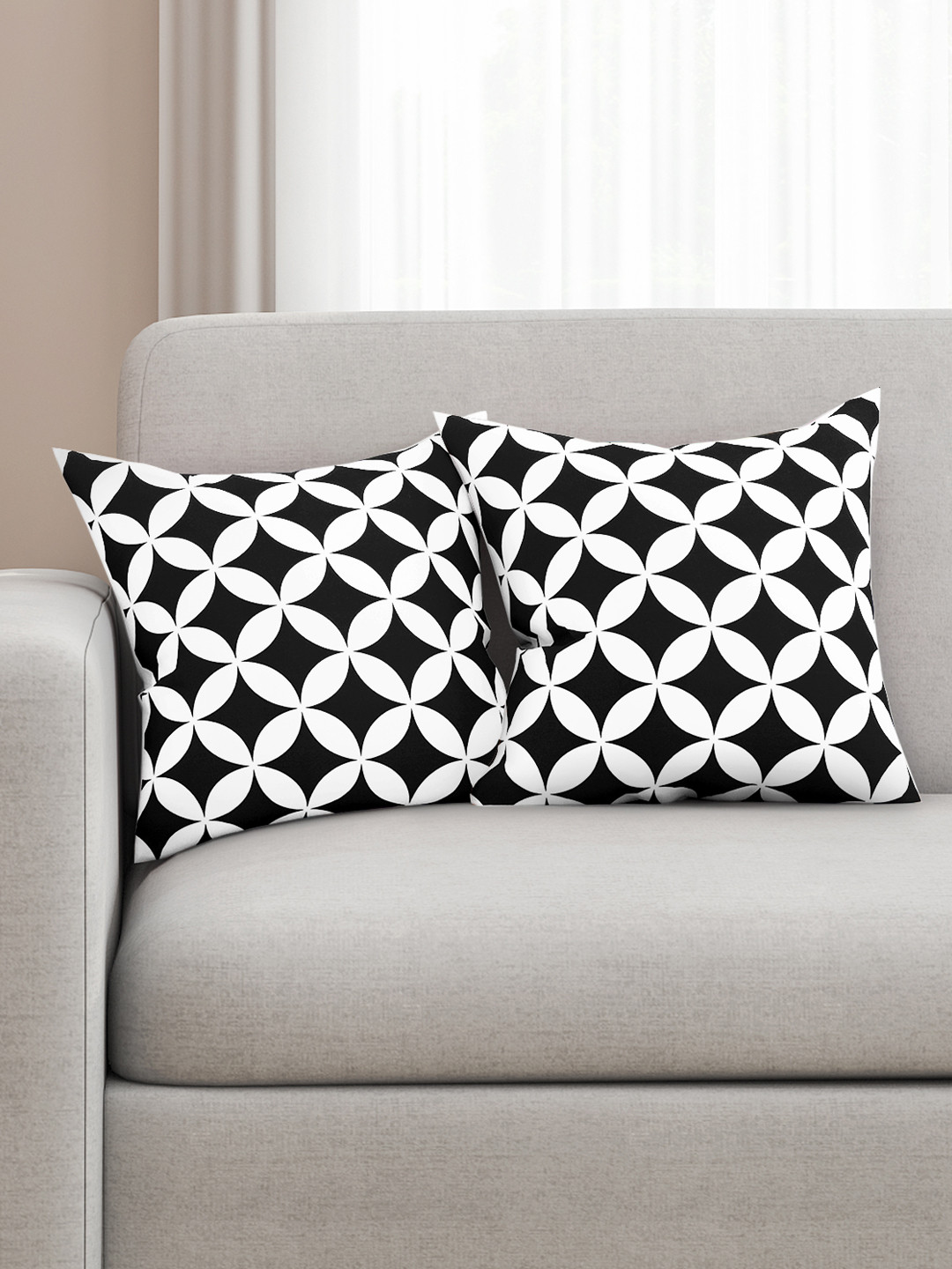 SEJ by Nisha Gupta Black Floral Cotton HD Digital 2 Pcs Square Cushion Covers - 16 x 16 In