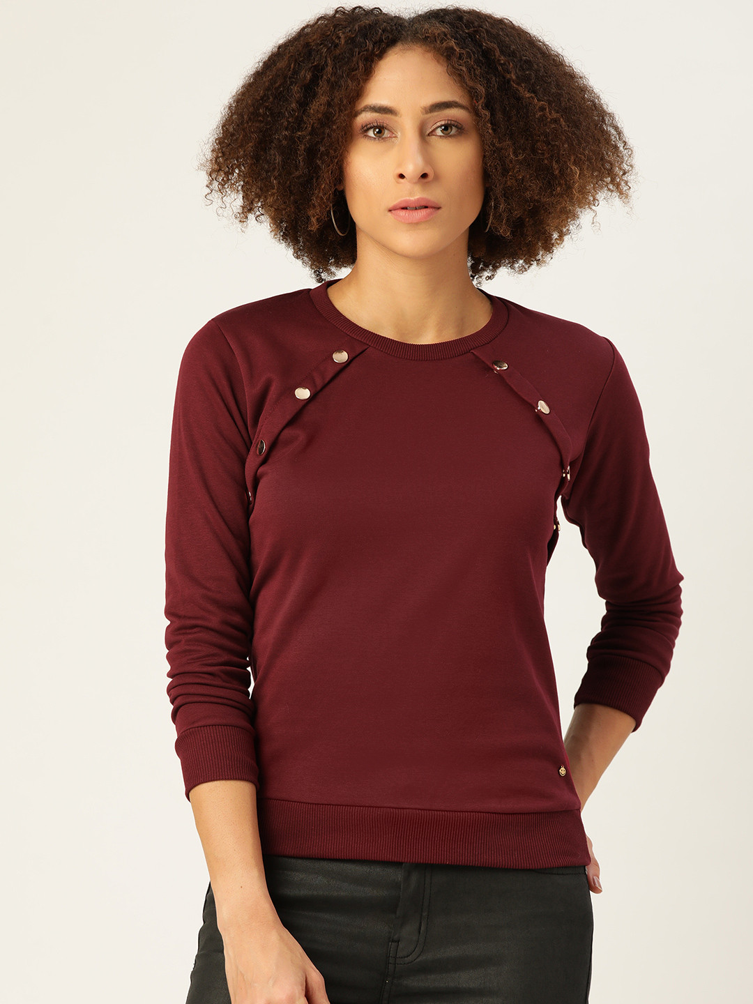 Monte Carlo Women Maroon Solid Sweatshirt