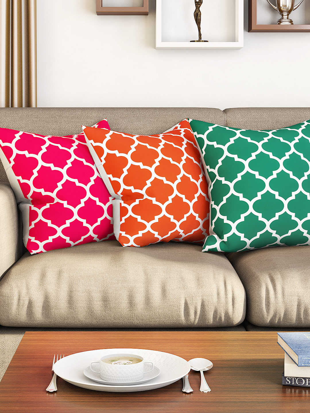 SEJ by Nisha Gupta Multicoloured Set of 3 16'' x 16'' Square Cushion Covers