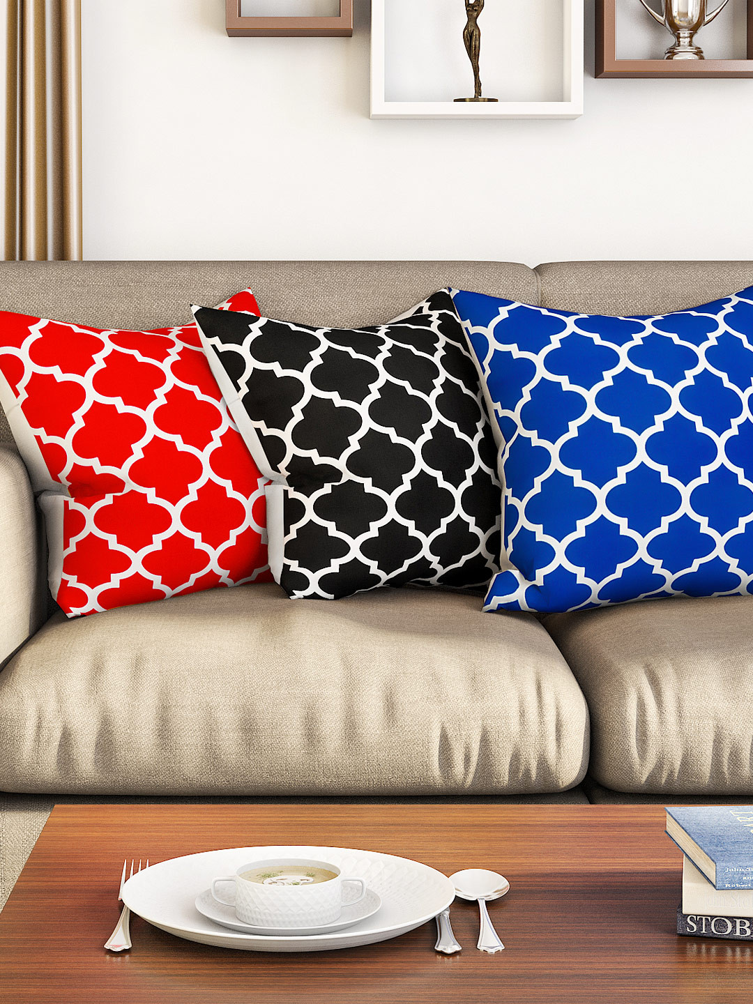 SEJ by Nisha Gupta Multicoloured Set of 3 16'' x 16'' Square Cushion Covers