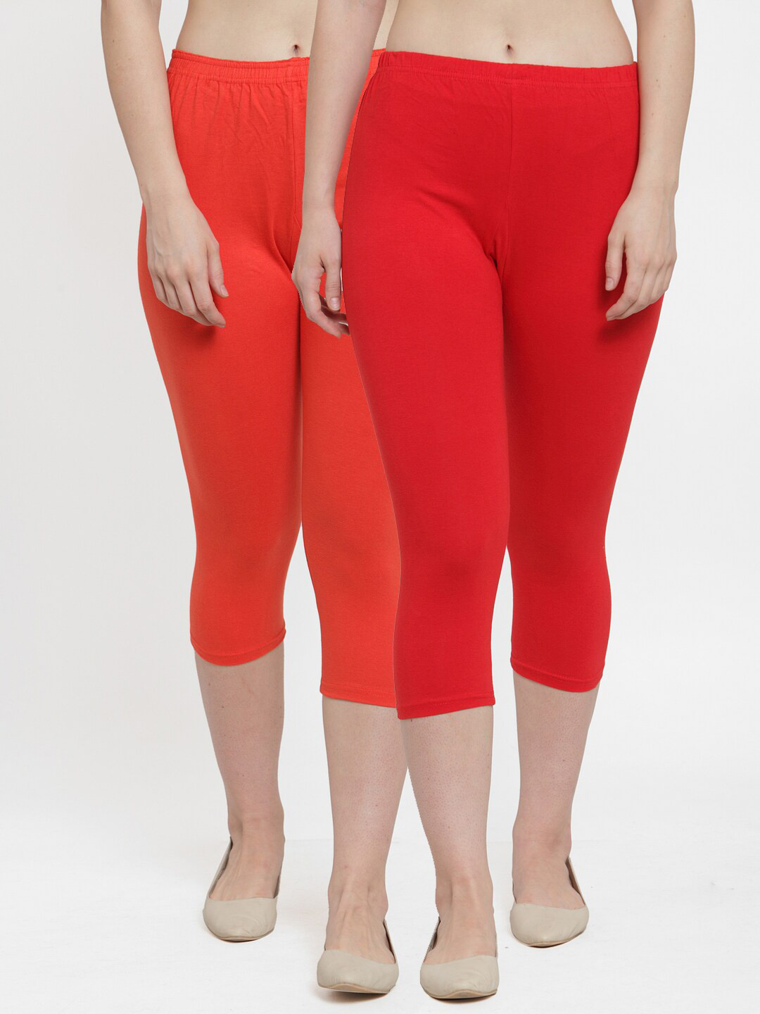GRACIT Women Set of 2 Red & Orange Solid Capris