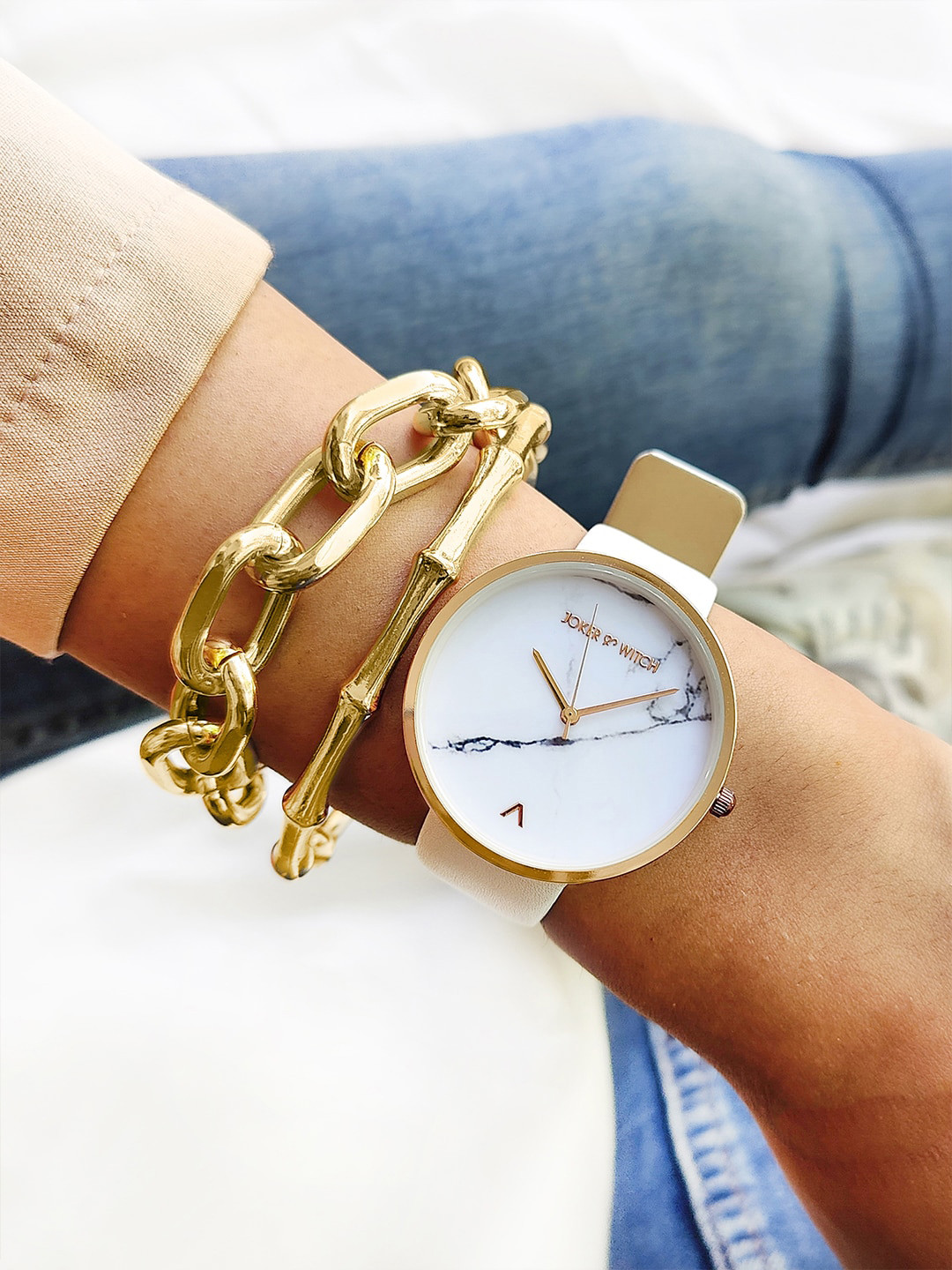 JOKER & WITCH Women White & Gold-Toned Watch Bracelet Stack Gift Set