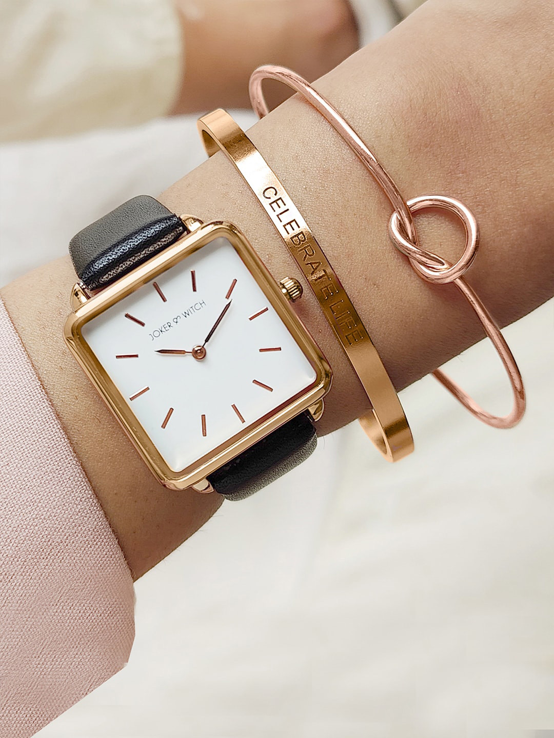 JOKER & WITCH Women Black & White Loretta Watch Gift Set JWBS542