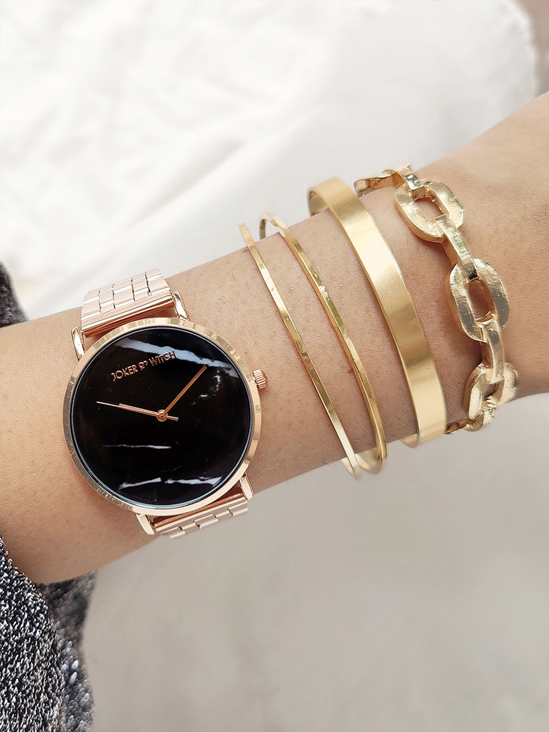 JOKER & WITCH Women Gold-Toned & Black Autumn Watch Bracelet Stack Gift Set