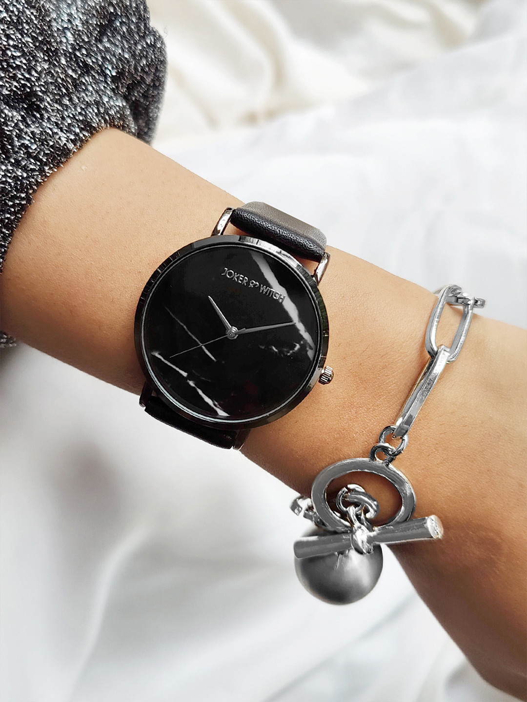 JOKER & WITCH Women Black & Silver-Toned Ailani Watch Gift Set JWBS446