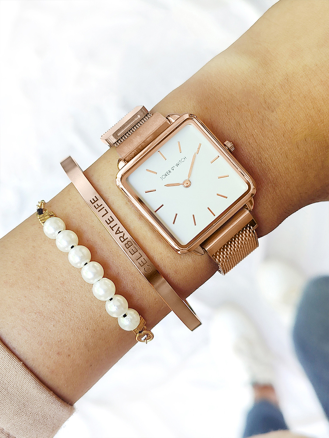 JOKER & WITCH Women White & Rose Gold-Toned Valentina Watch Gift Set - JWBS424