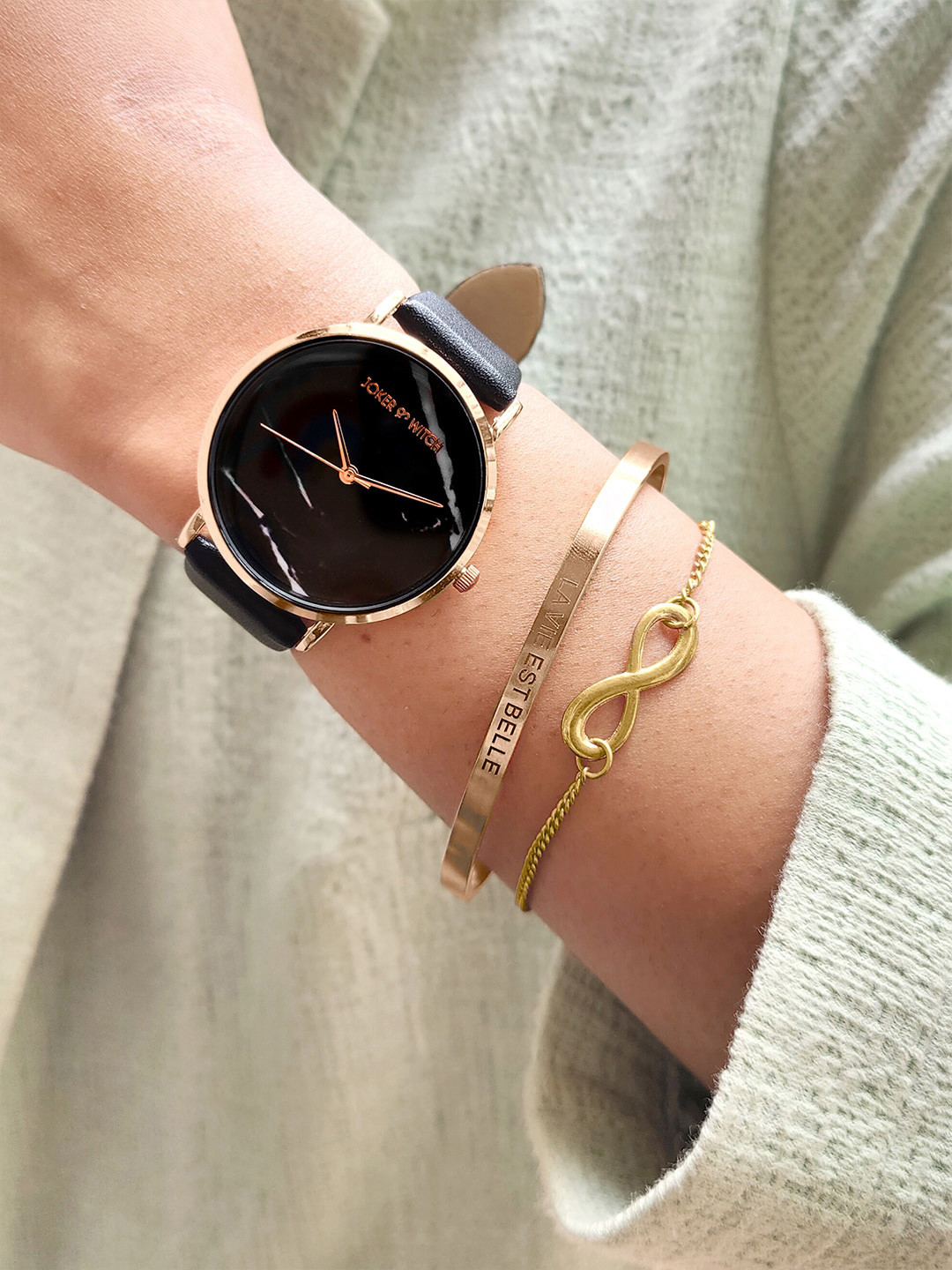 JOKER & WITCH Women Black & Gold-Toned Watch Bracelet Stack Gift Set JWBS414