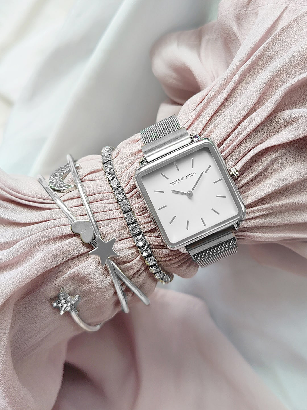 JOKER & WITCH Women White & Silver-Toned Yaratezi Watch Gift Set JWBS432