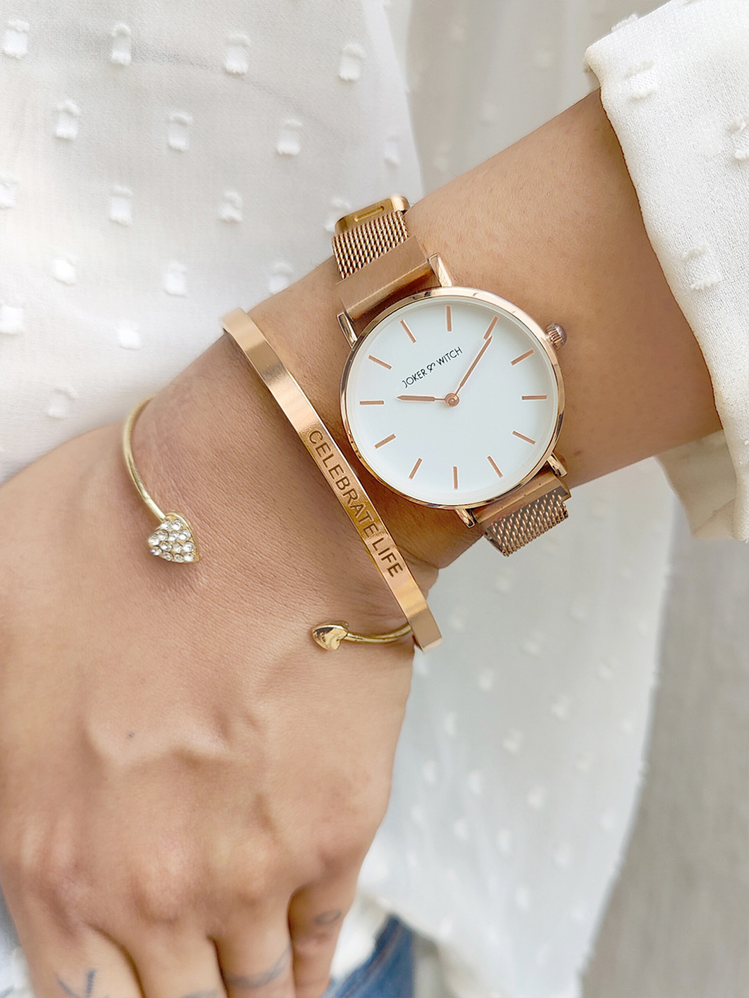 JOKER & WITCH Women Gold-Toned & White Elisa Watch Gift Set - JWBS433