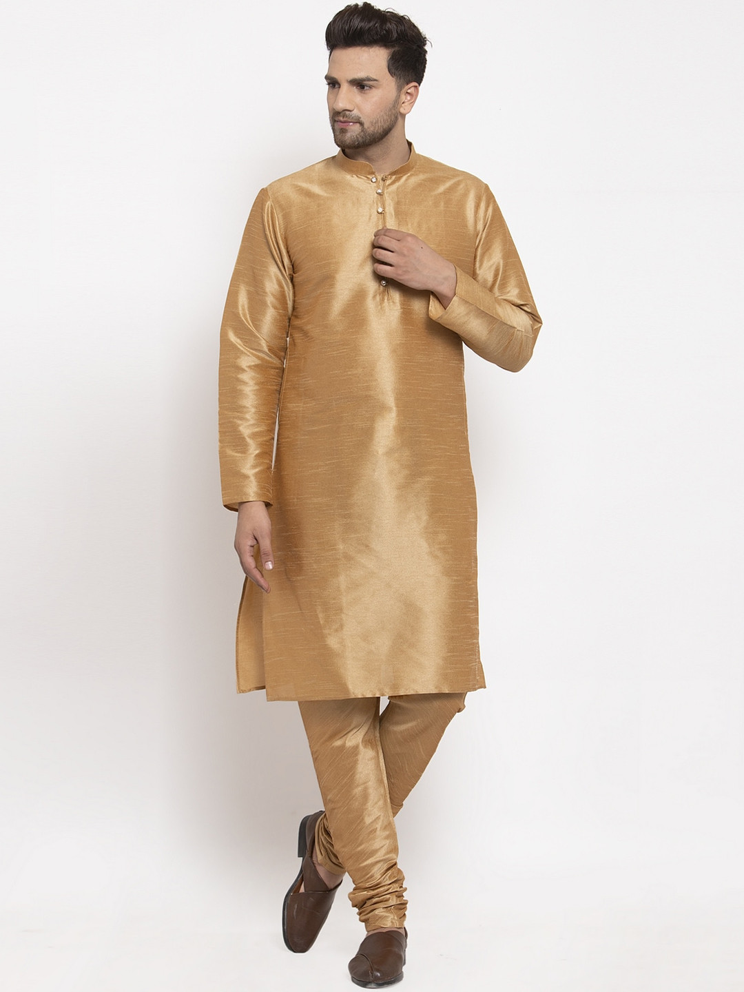 KRAFT INDIA Men Gold-Toned Regular Dupion Silk Kurta with Churidar